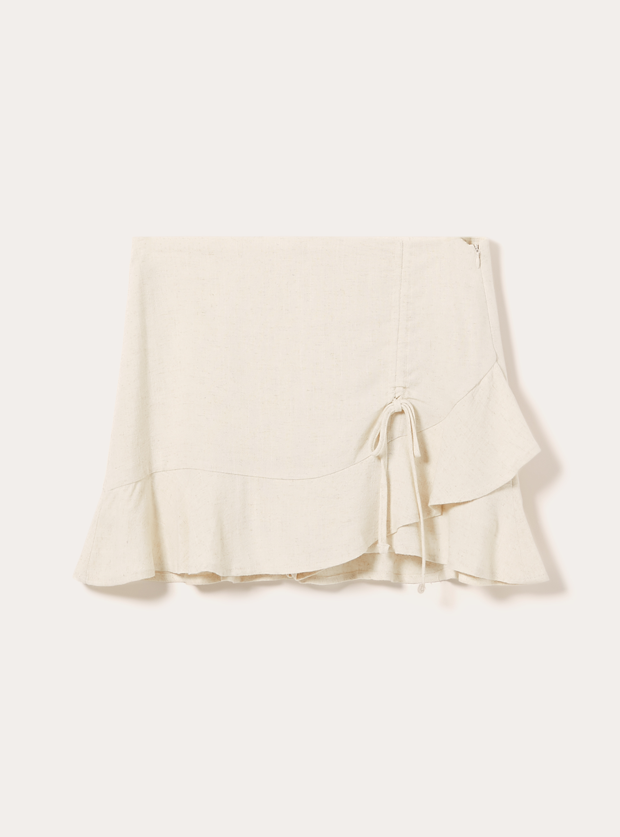 Minifalda de mezcla de lino con volante, MBG3 BEIGE MEL LIGHT