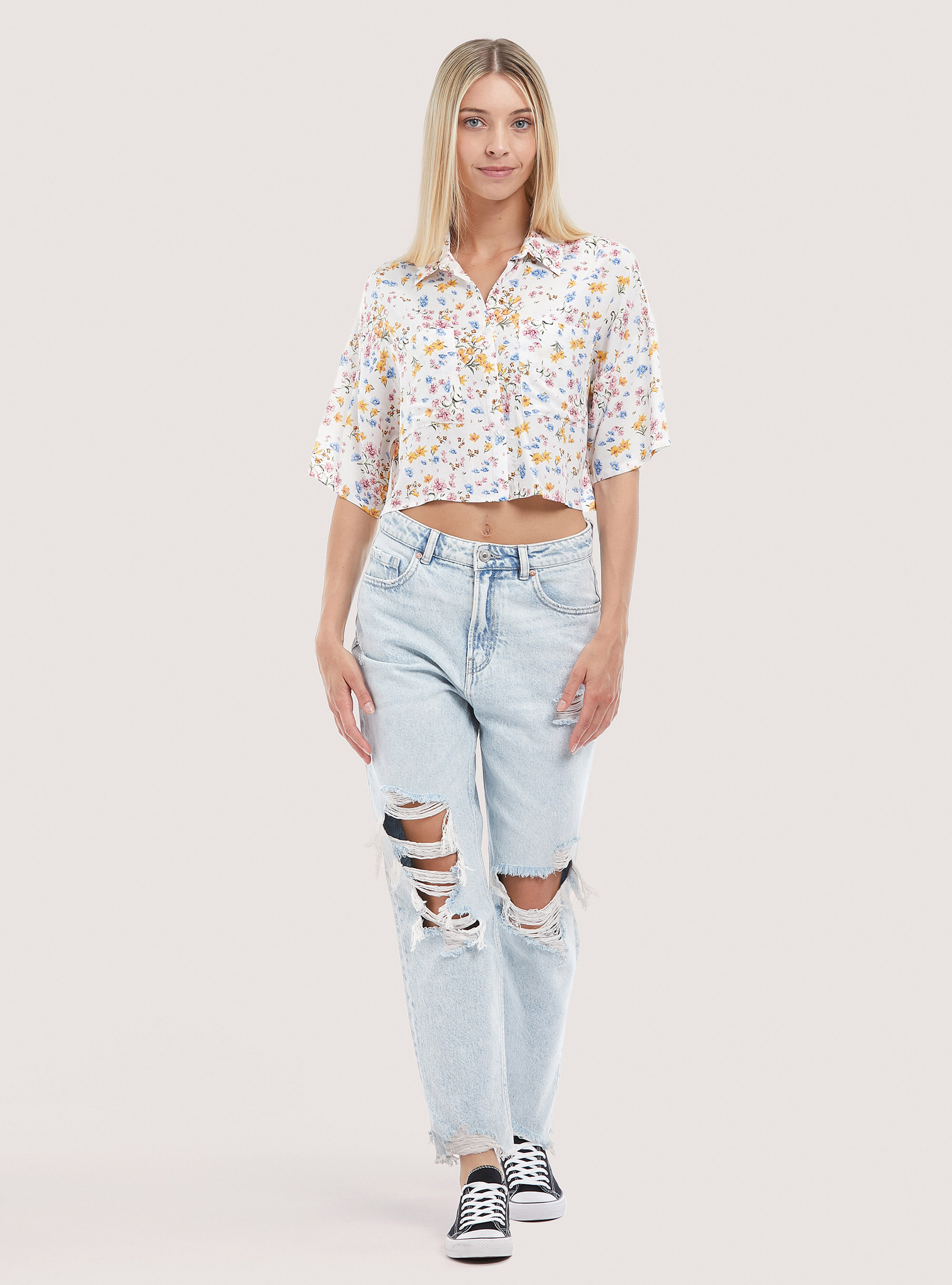Cropped shirt with print, MULTICOLOR