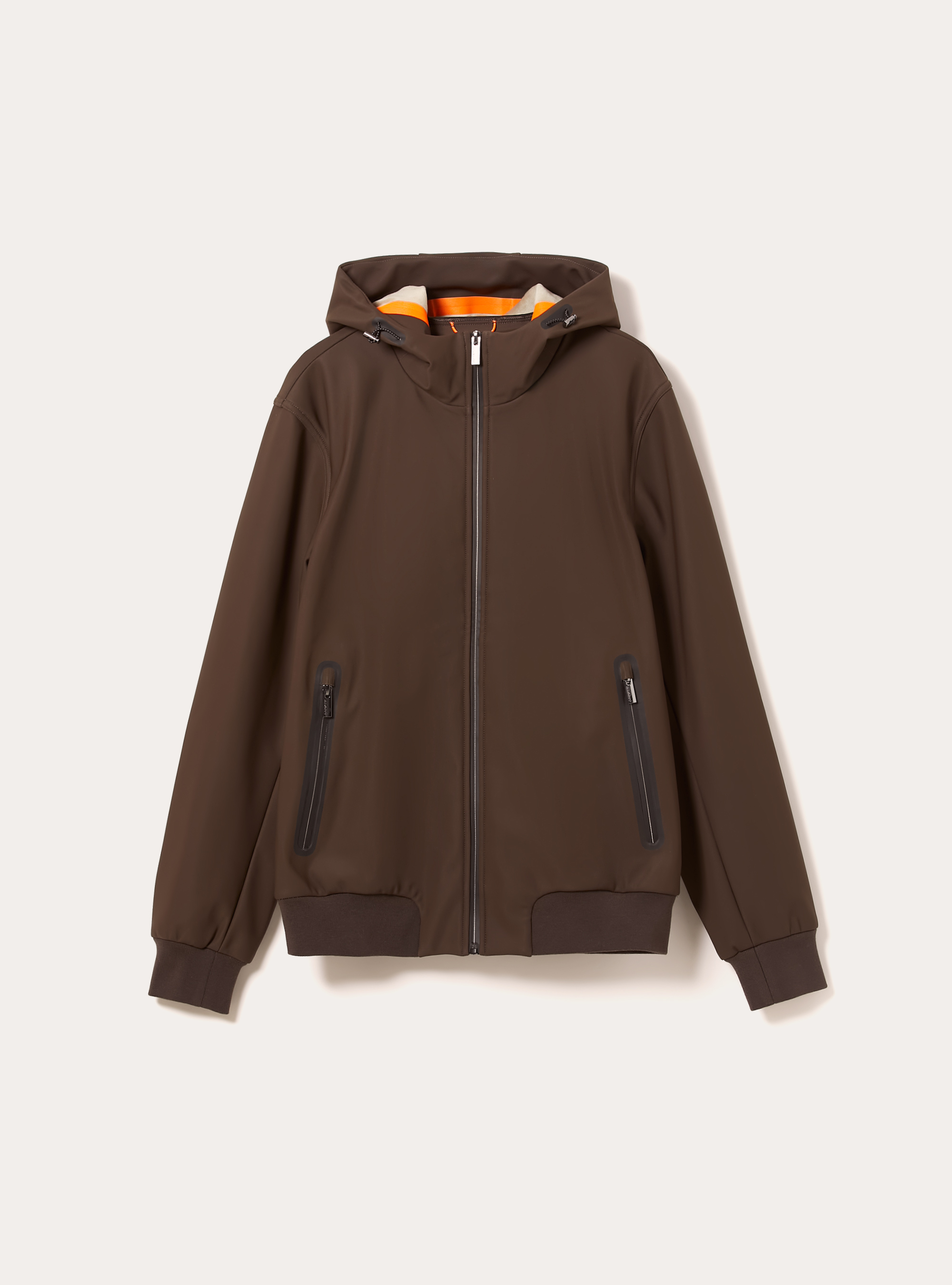 Technical fabric jacket with hood, BR2 BROWN MEDIUM