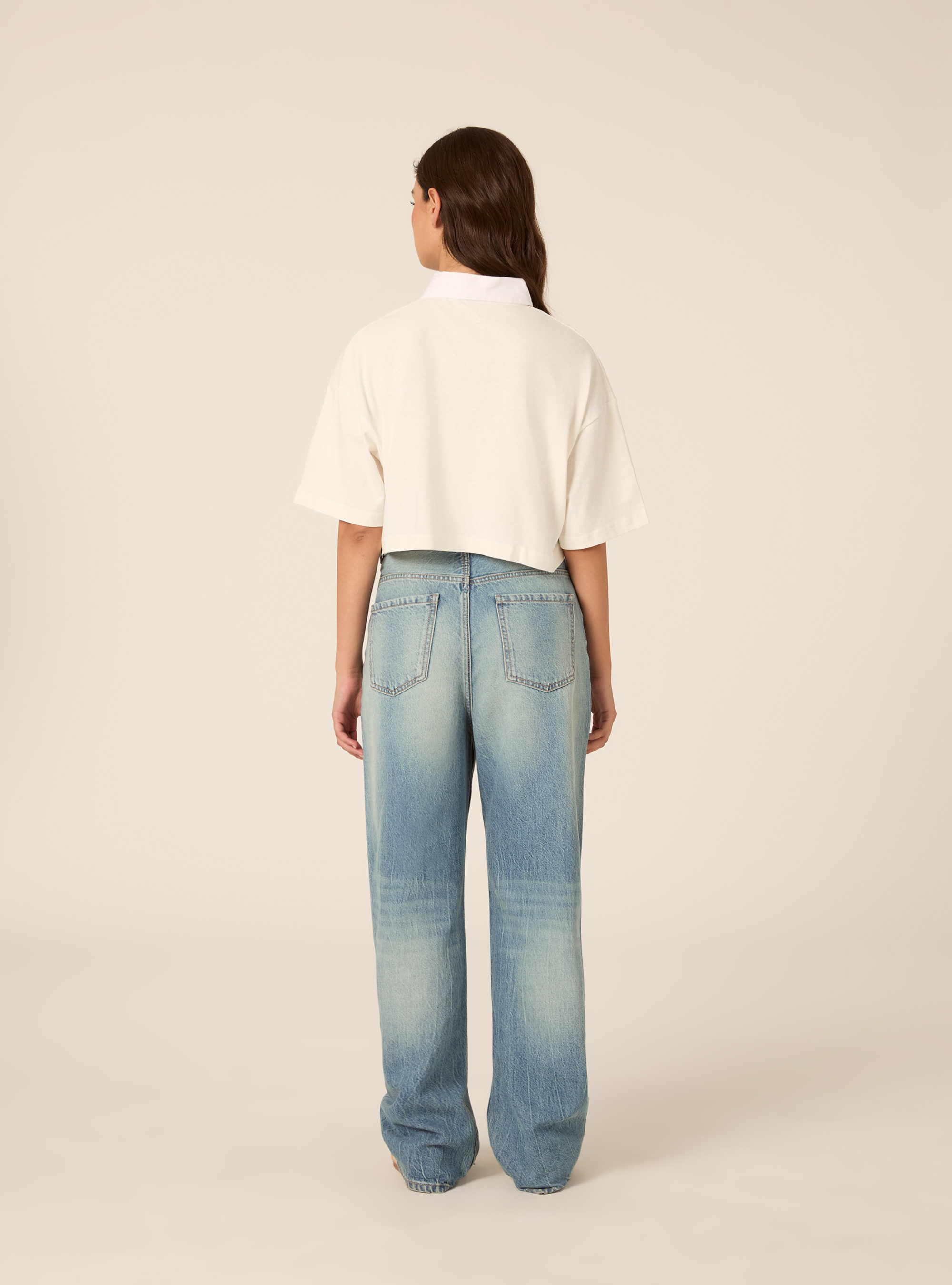 Polo crop tinta unita con ricamo, WH1 OFF WHITE