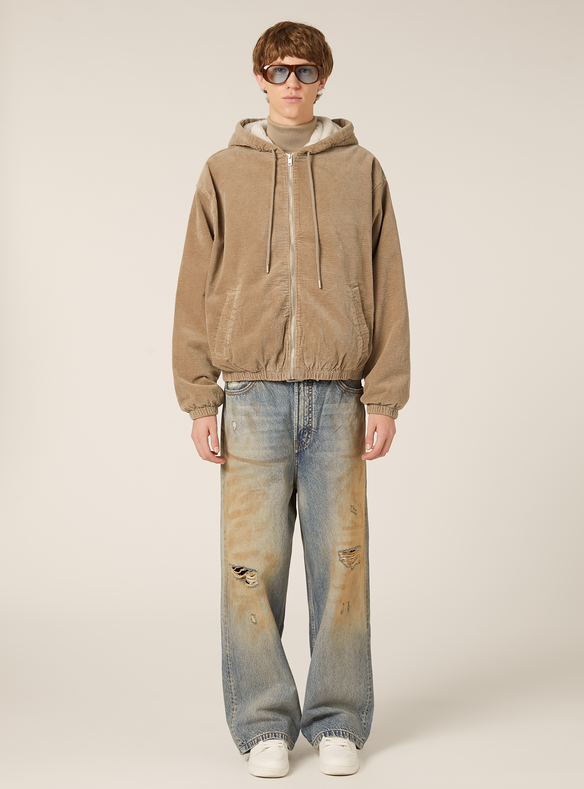 Giubbotto in velluto con pelliccia interna, BG2 BEIGE MEDIUM