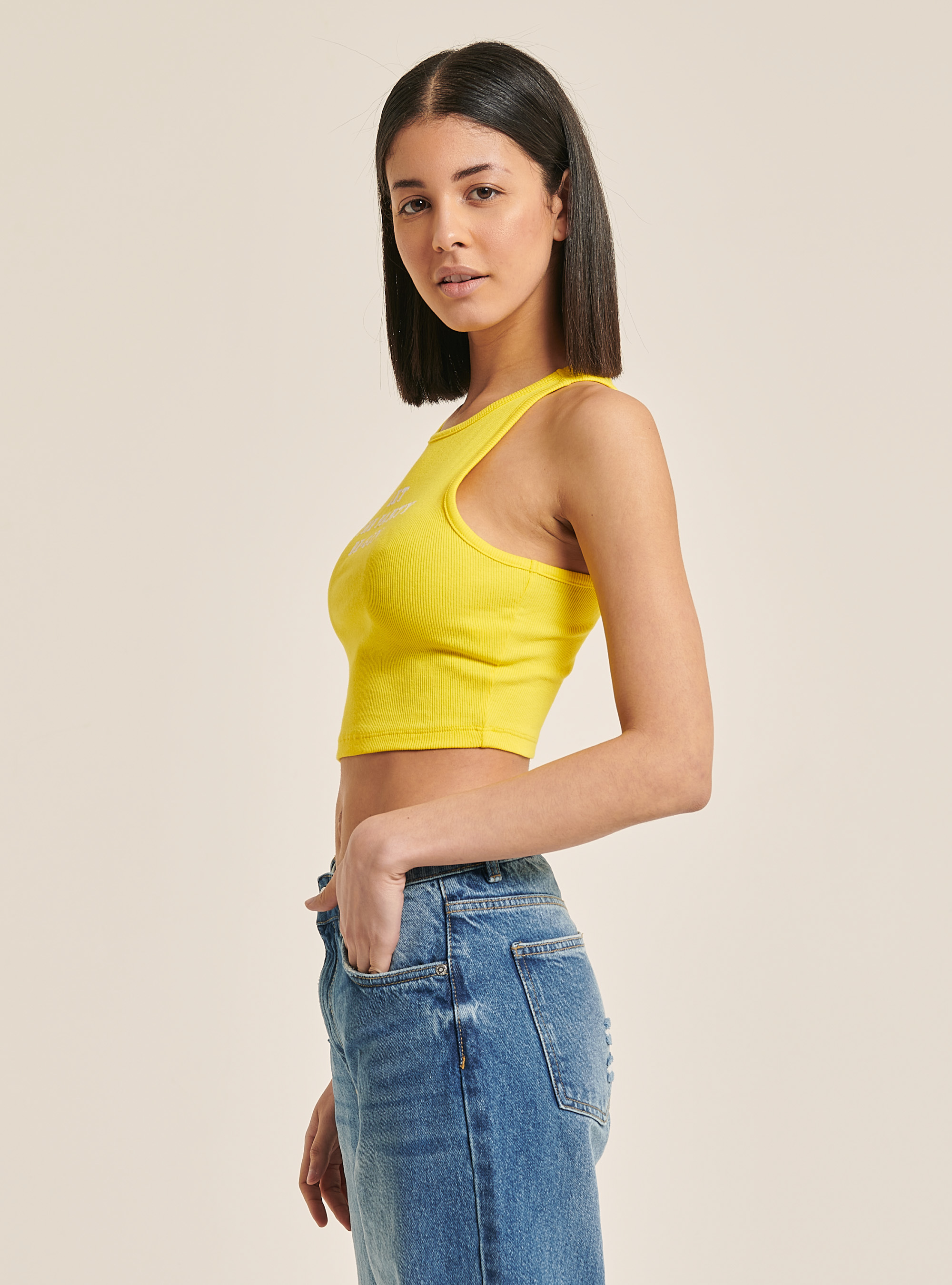 Cotton crop top with lettering print, C785 YELLOW