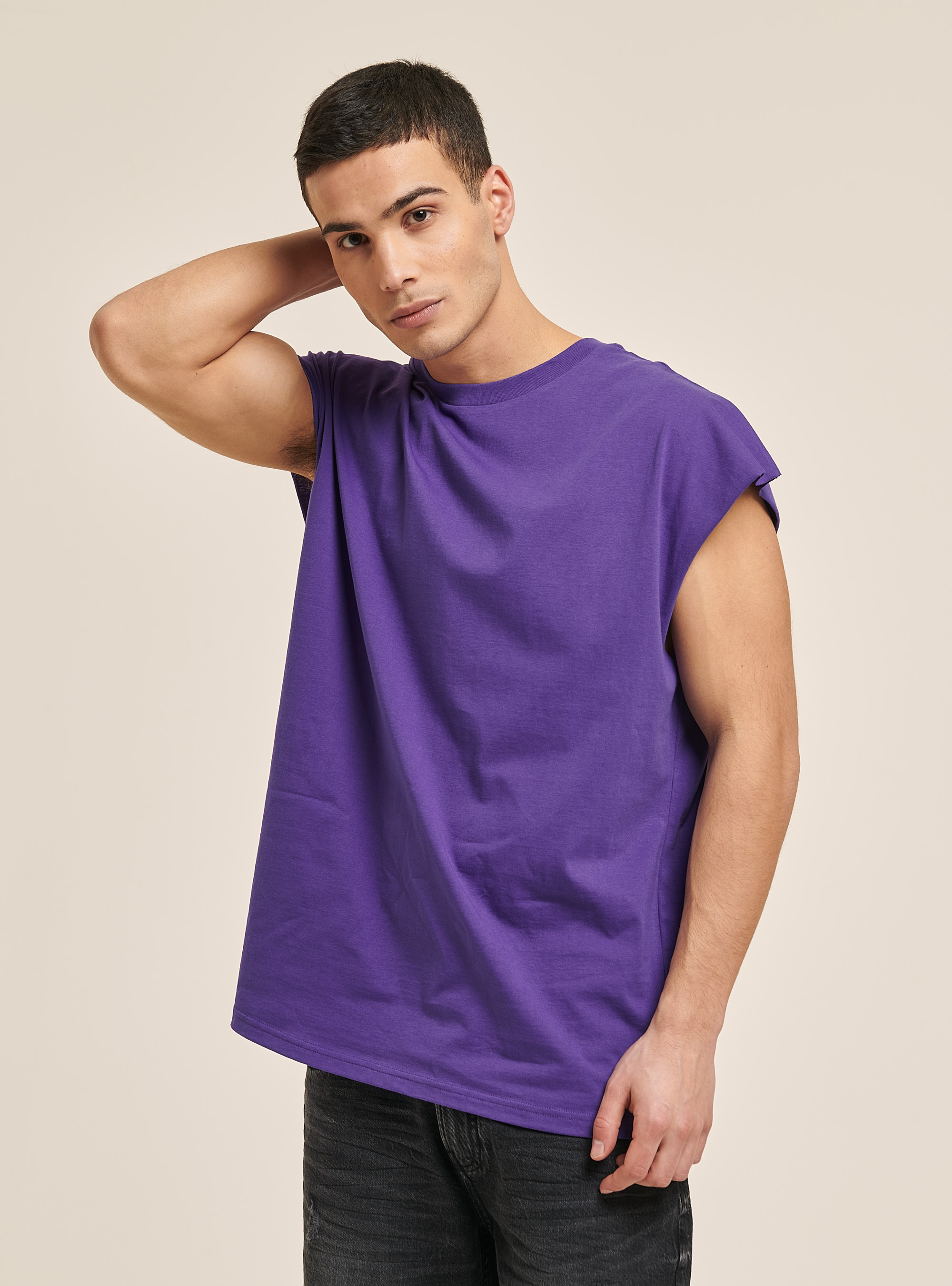 Basic oversize cotton tank top, C4417 PURPLE