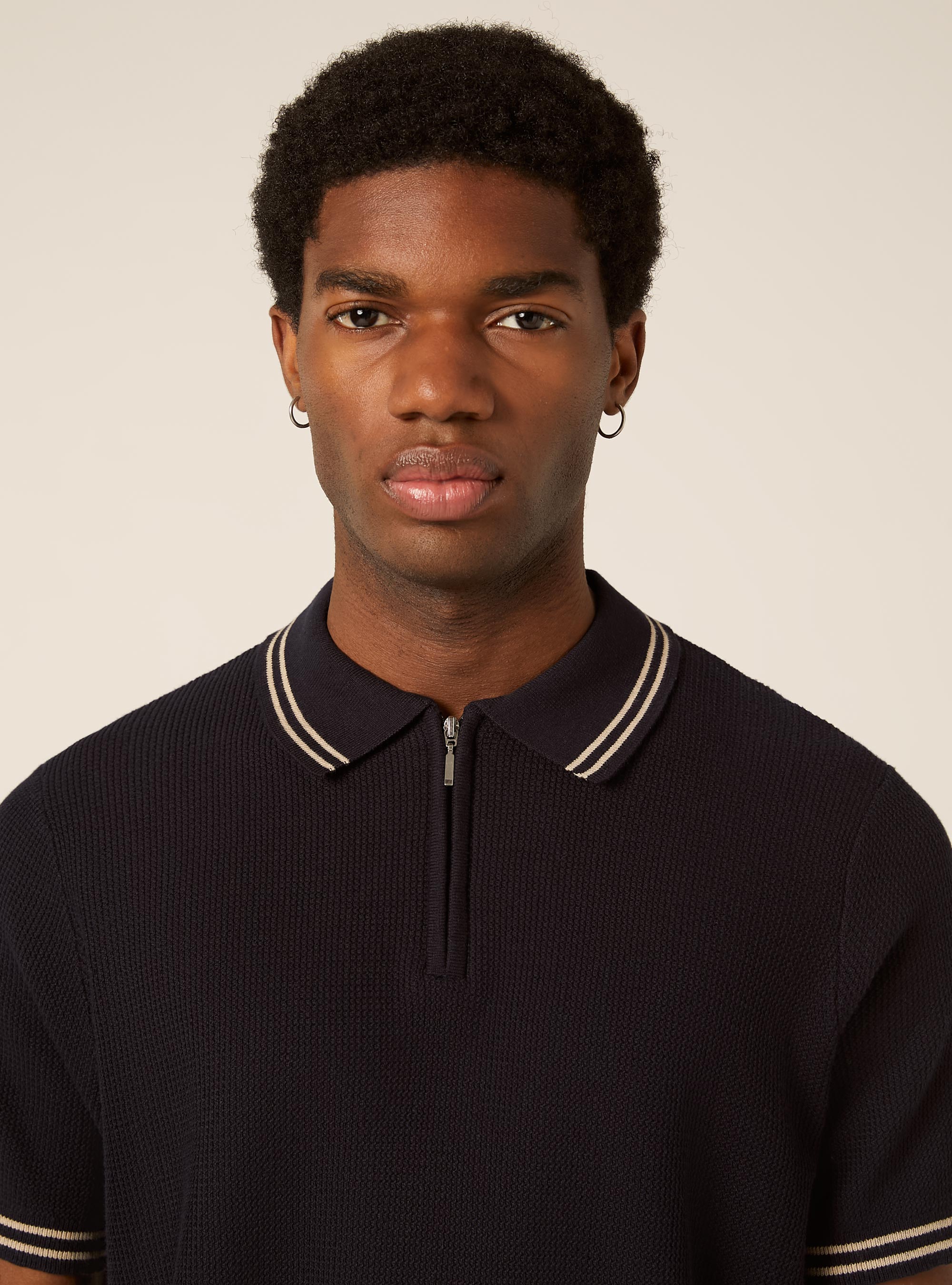 Polo de punto con media cremallera, NA1 NAVY DARK