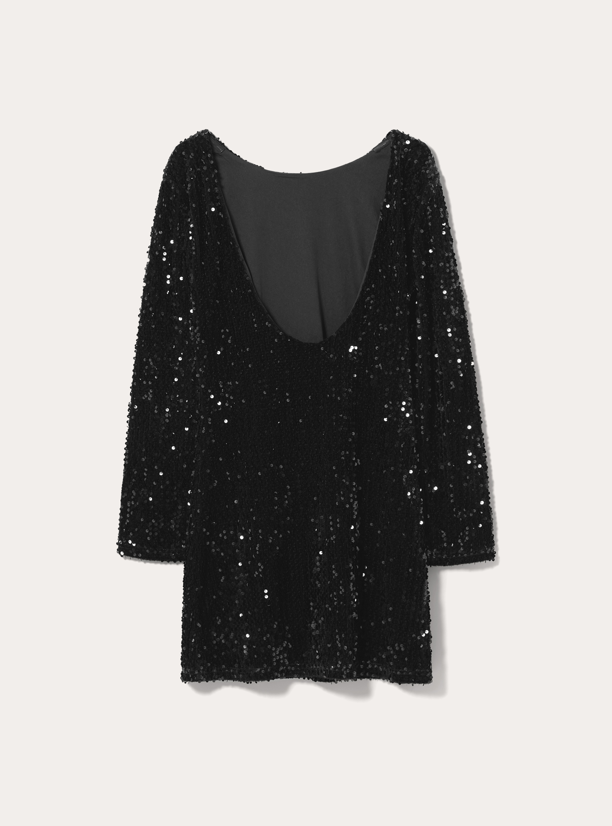Vestito paillettes con schiena scoperta, BK1 BLACK