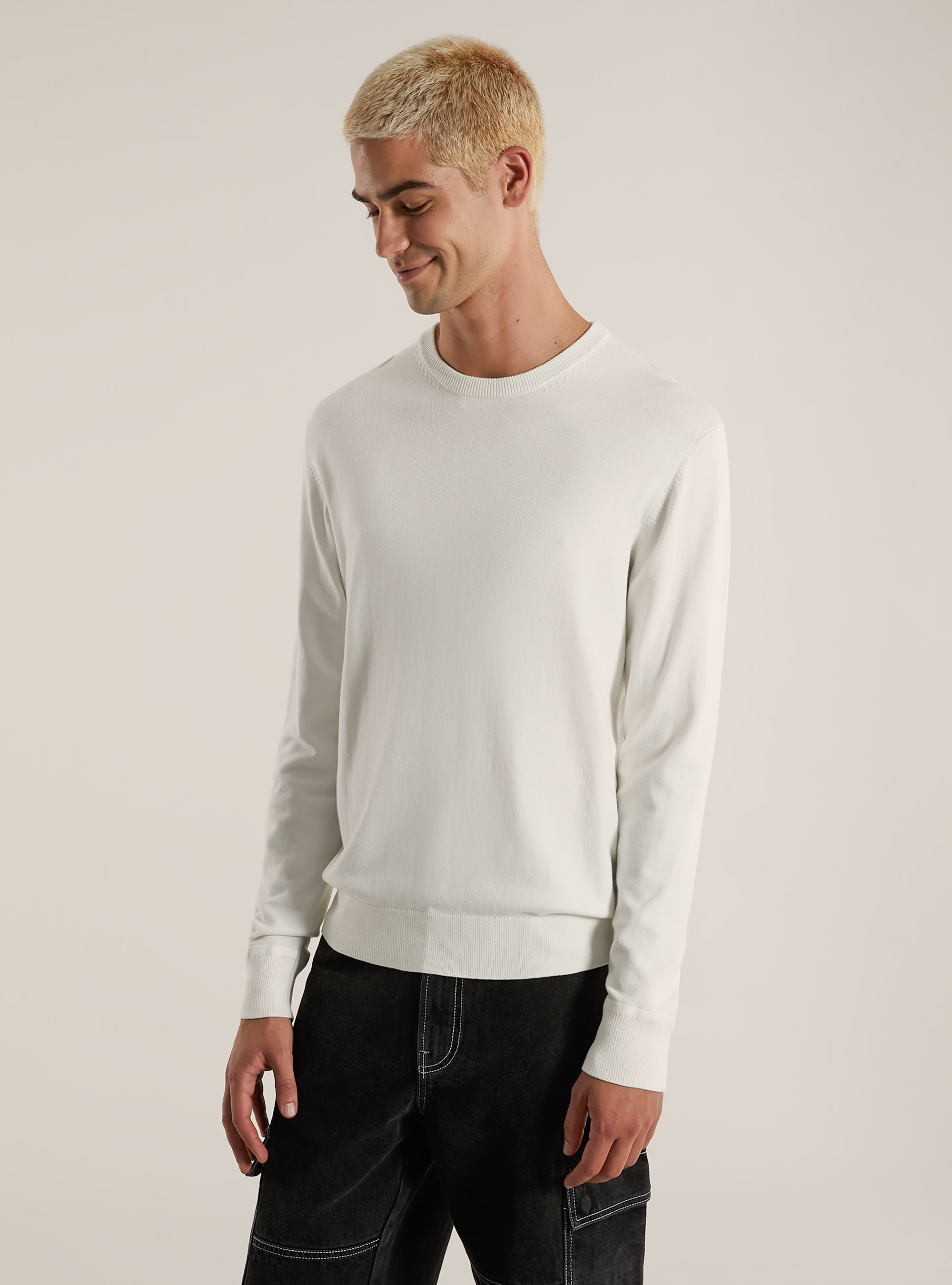 Pullover girocollo in viscosa, WH2 WHITE