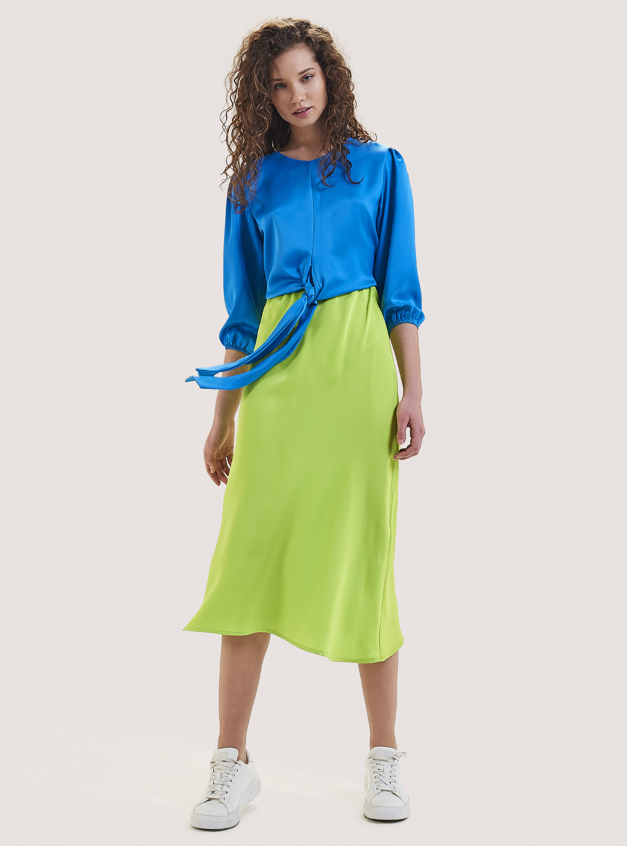 Satin blouse with knot, C0299 AZZURRE