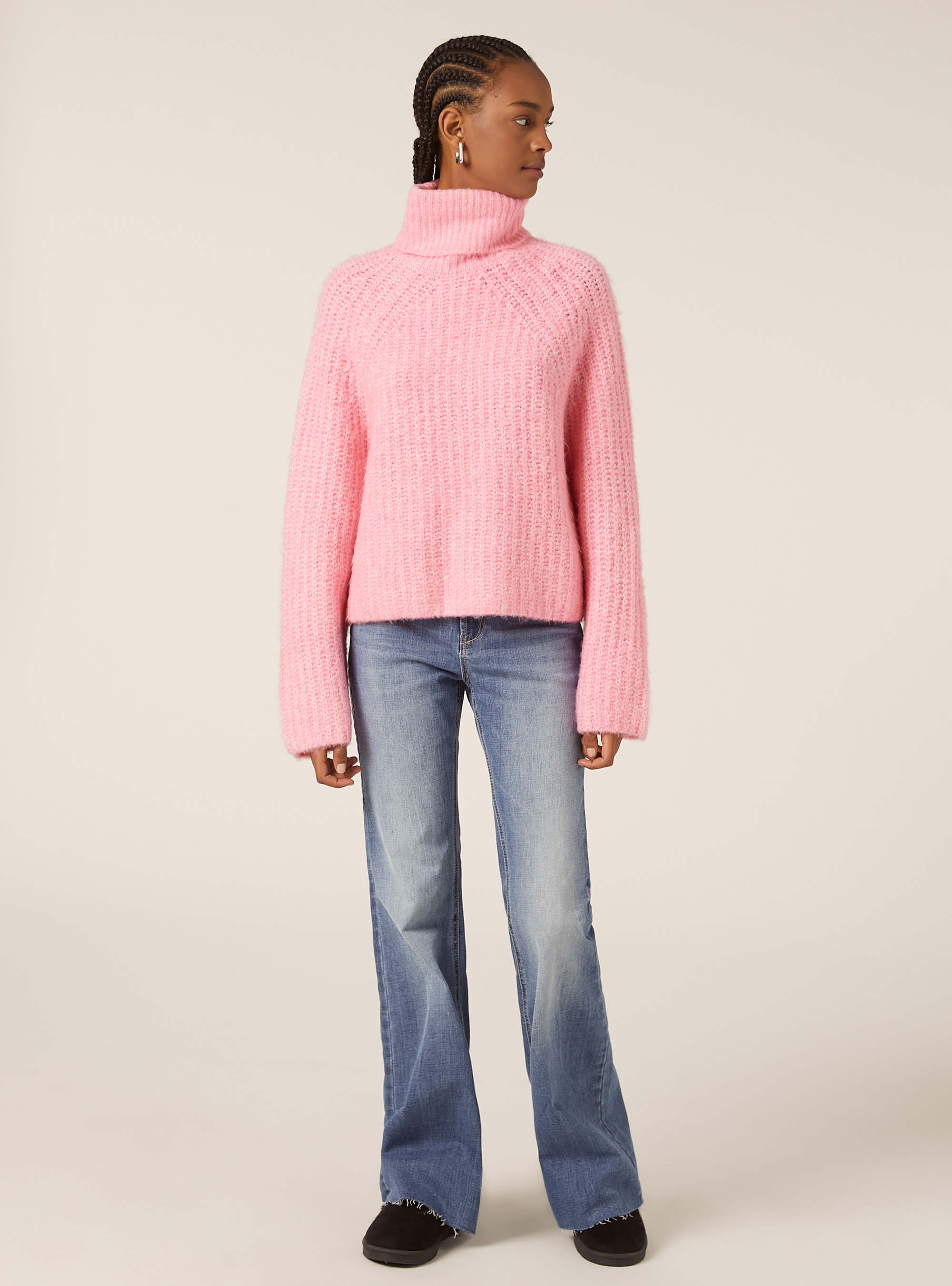 Jersey de cuello alto con canalé inglés, MPK2 PINK MEL MEDIUM