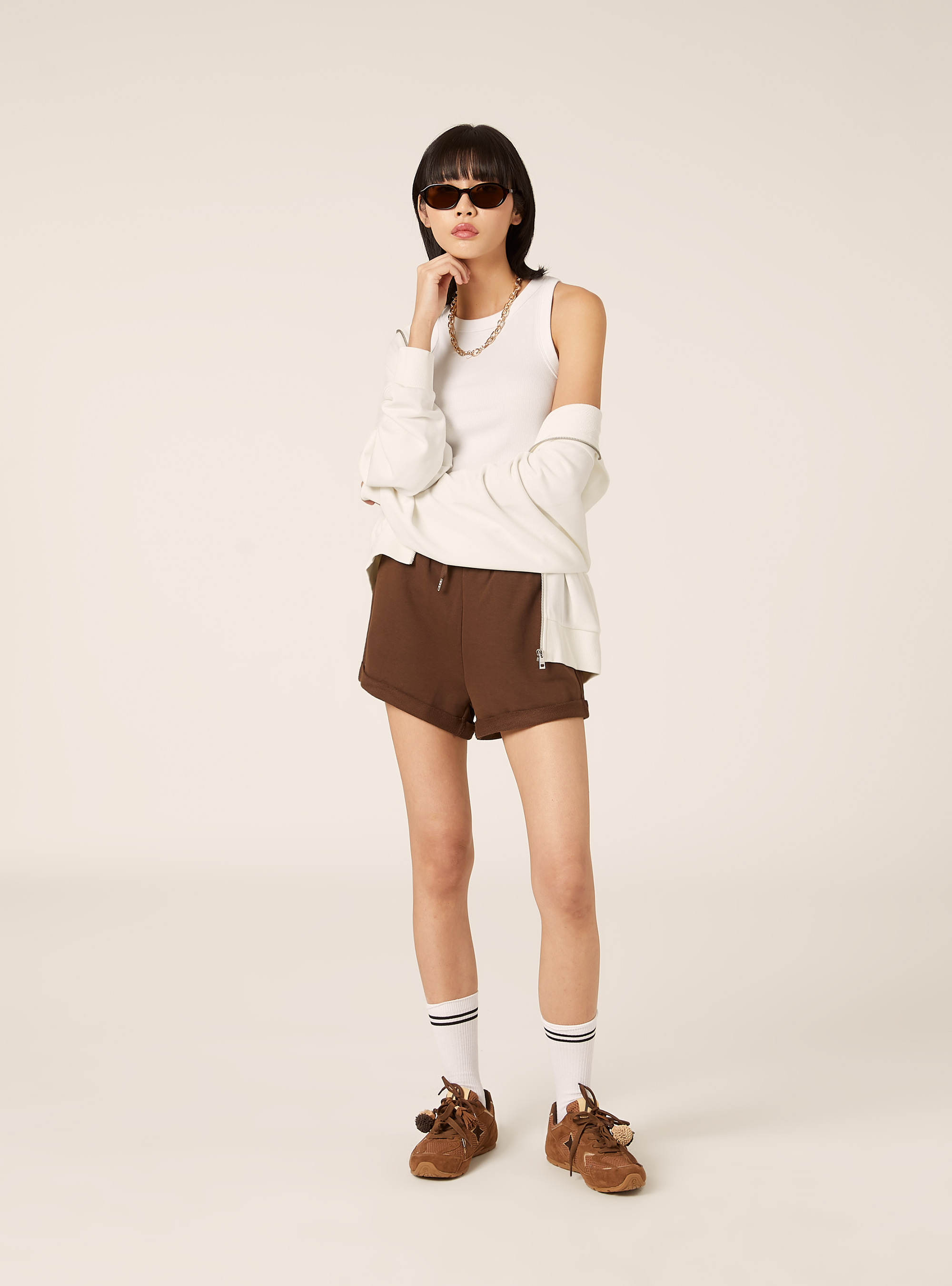 Cardigan felpa con cappuccio boxy, WH1 OFF WHITE