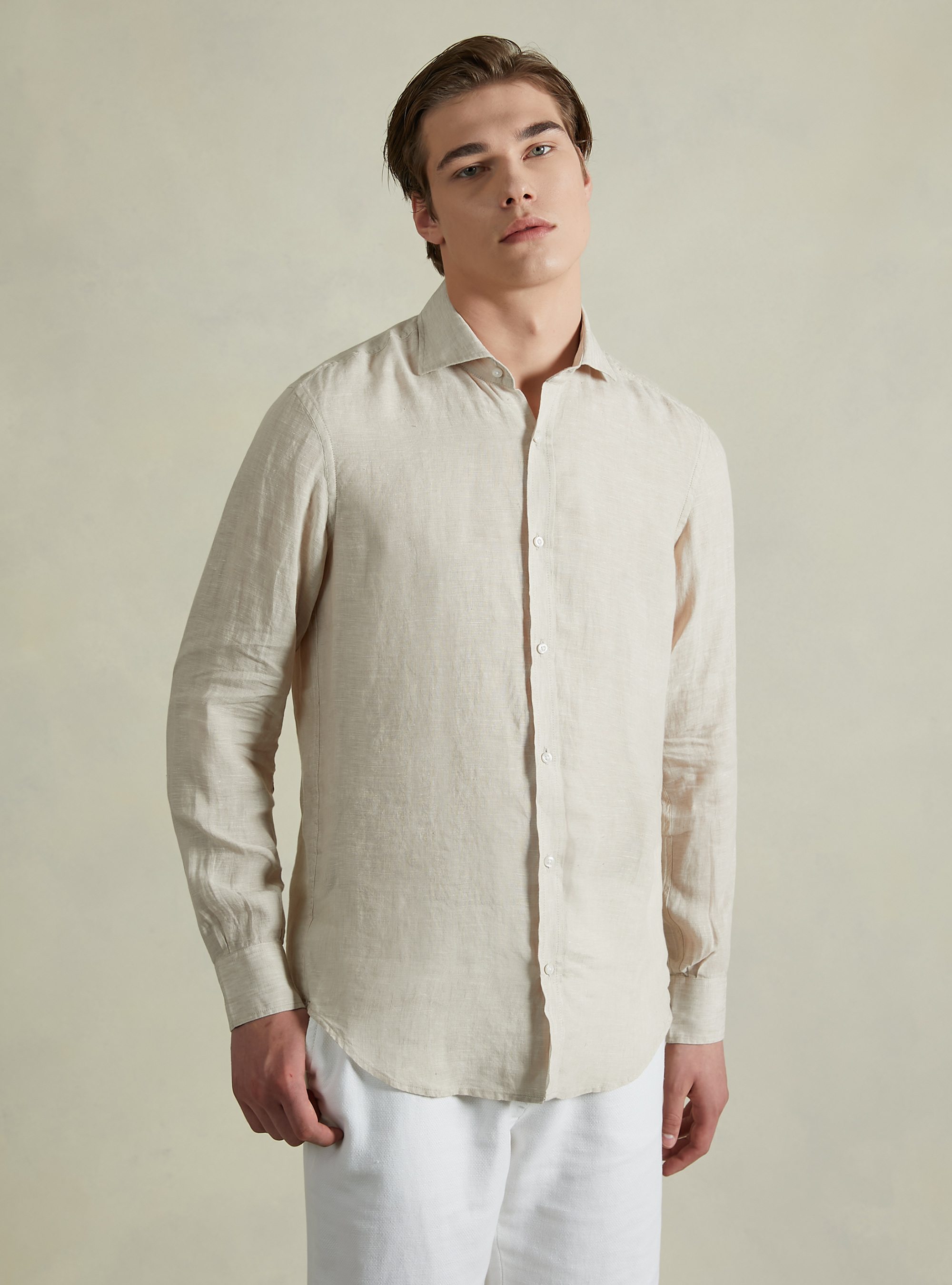 Camicia in puro lino a maniche lunghe, BG3 BEIGE LIGHT