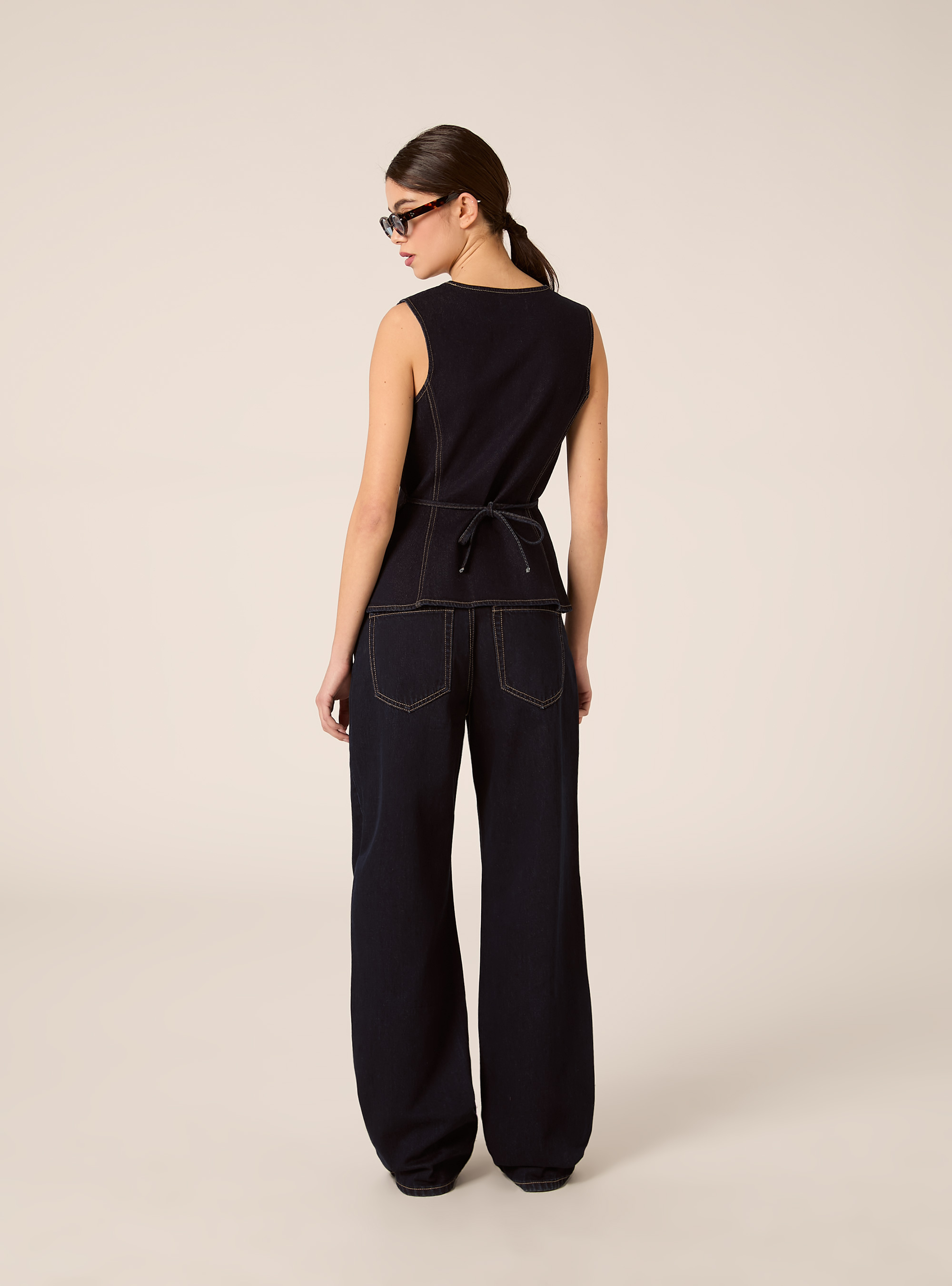 Gilet in denim con bottoni, D001 DEEP BLUE
