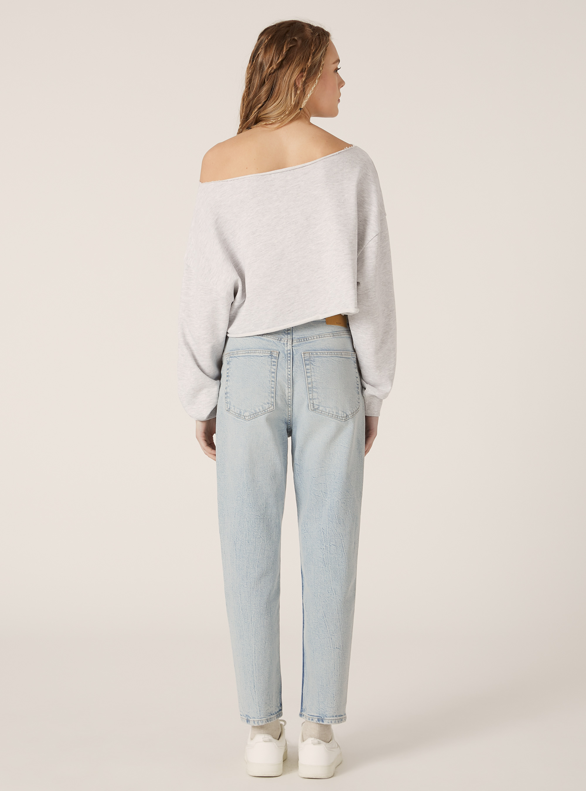 Sweatshirt court aux &eacute;paules d&eacute;nud&eacute;es, MGY3 GREY MEL LIGHT