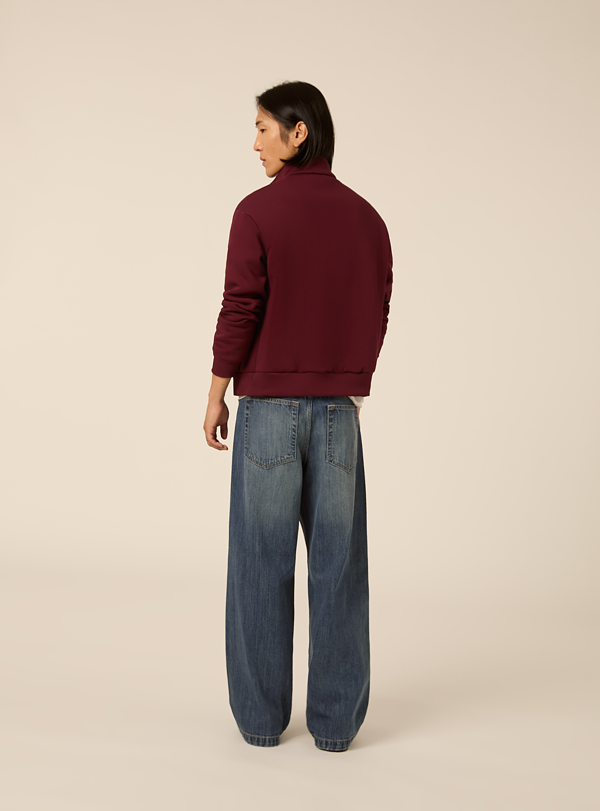 Zip front sweatshirt with mock neck, BO1 BORDEAUX DARK