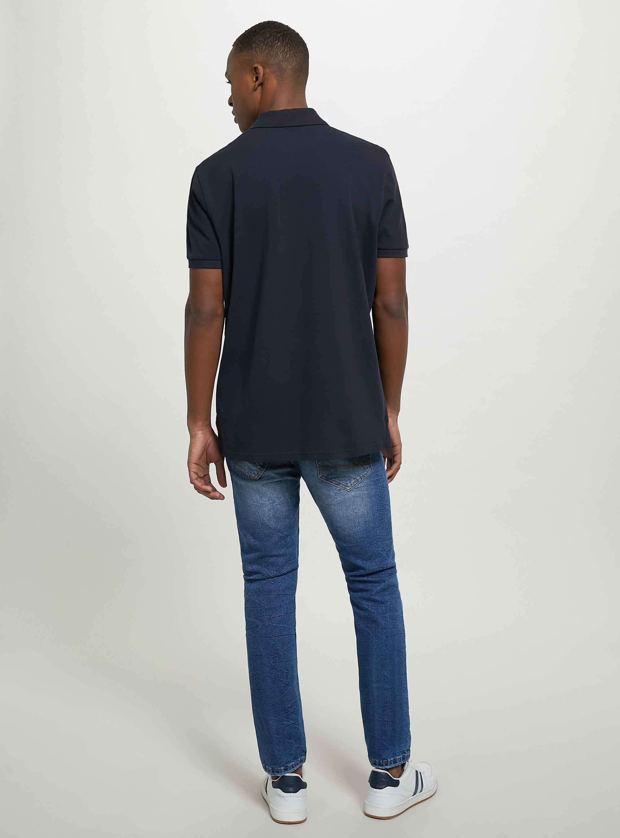 Cotton piqué polo shirt with embroidery, NA1 NAVY DARK