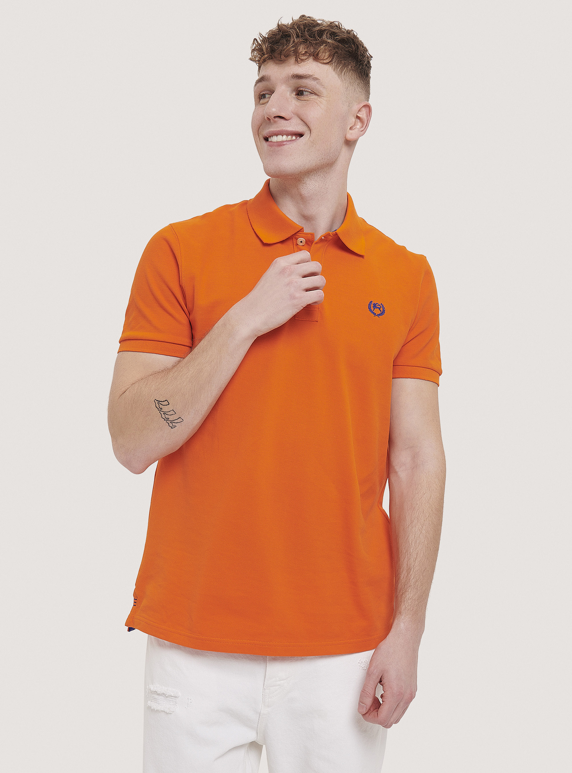 Polo de piqu&eacute; de algod&oacute;n con bordado, C7780 ORANGE