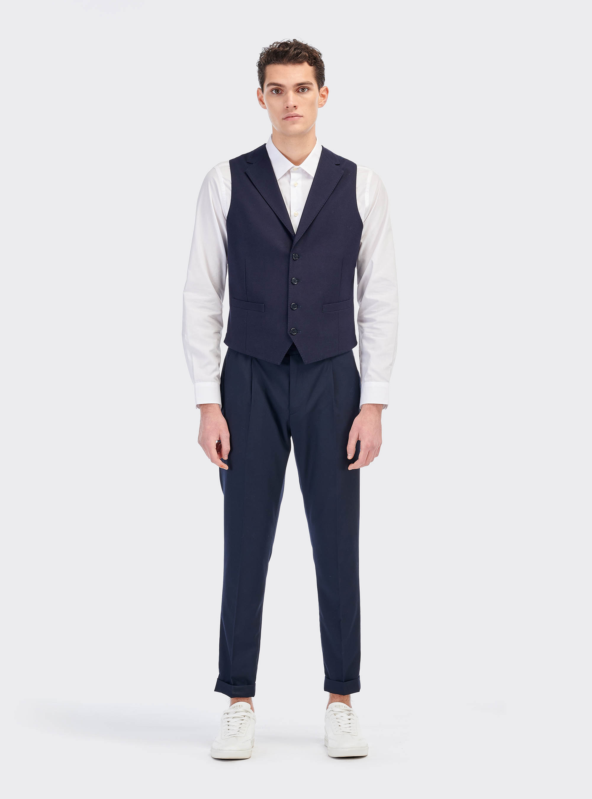 Single-breasted pointed revers suit vest, BLUE NAVY