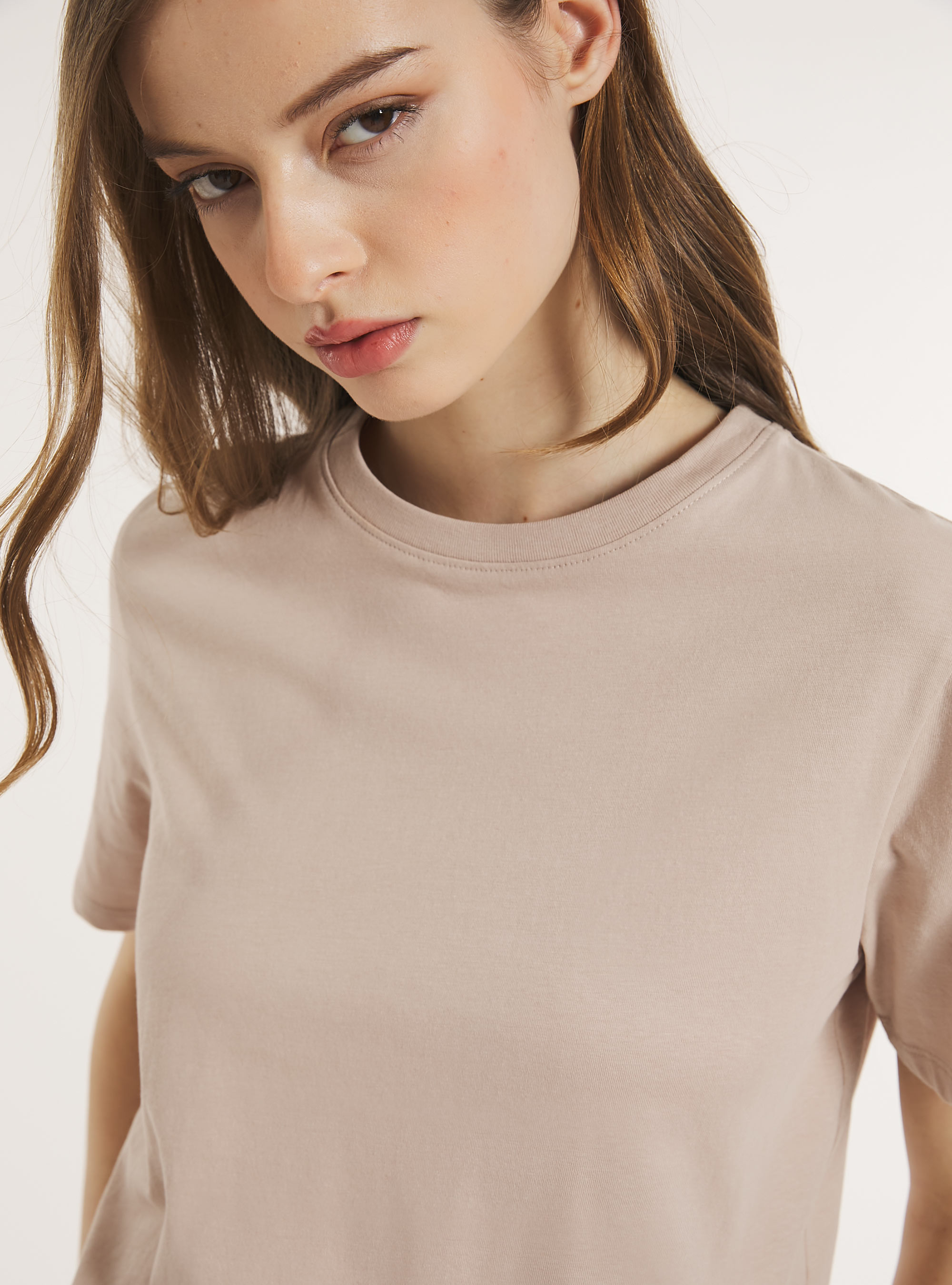 Crew-neck cotton T-shirt, BG3 BEIGE LIGHT