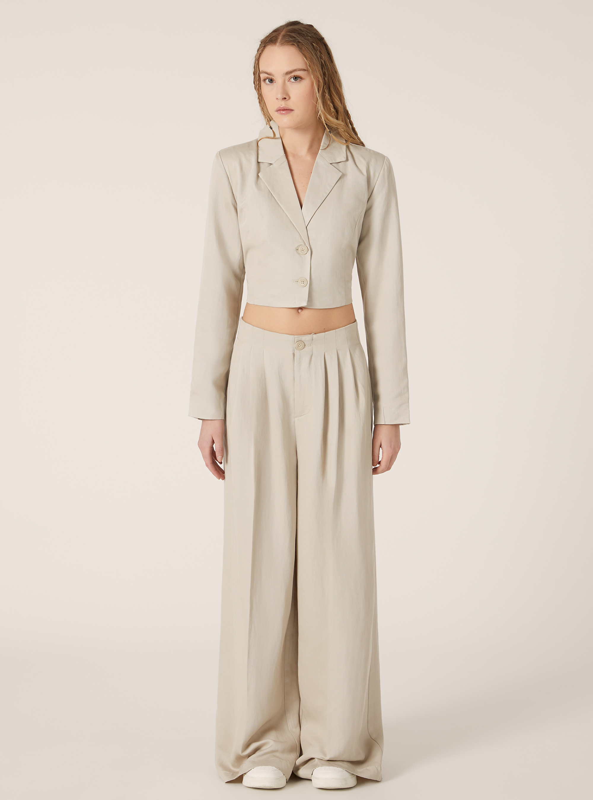 Pantaloni wide leg con pence, BG2 BEIGE MEDIUM