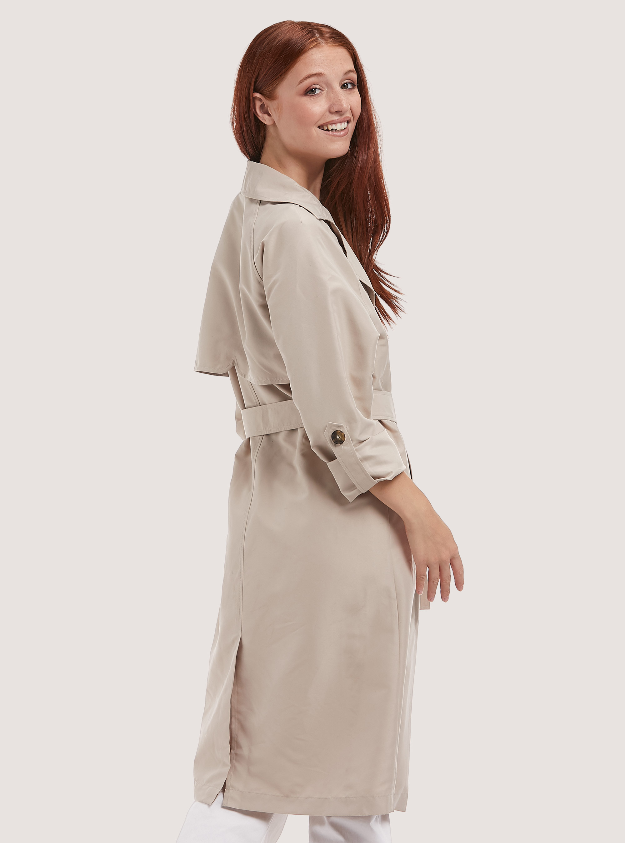 Long trench coat with buttons, BG2 BEIGE MEDIUM
