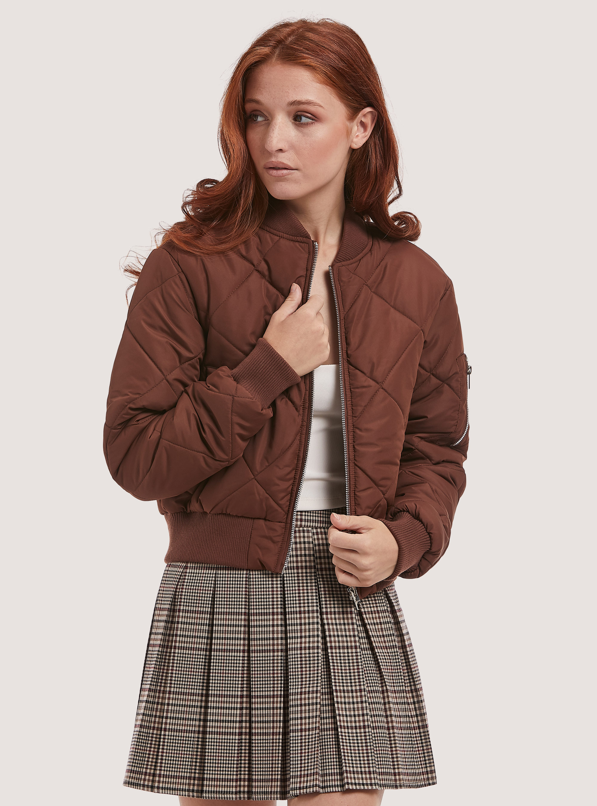 Cropped bomber jacket with recycled padding, BR2 BROWN MEDIUM