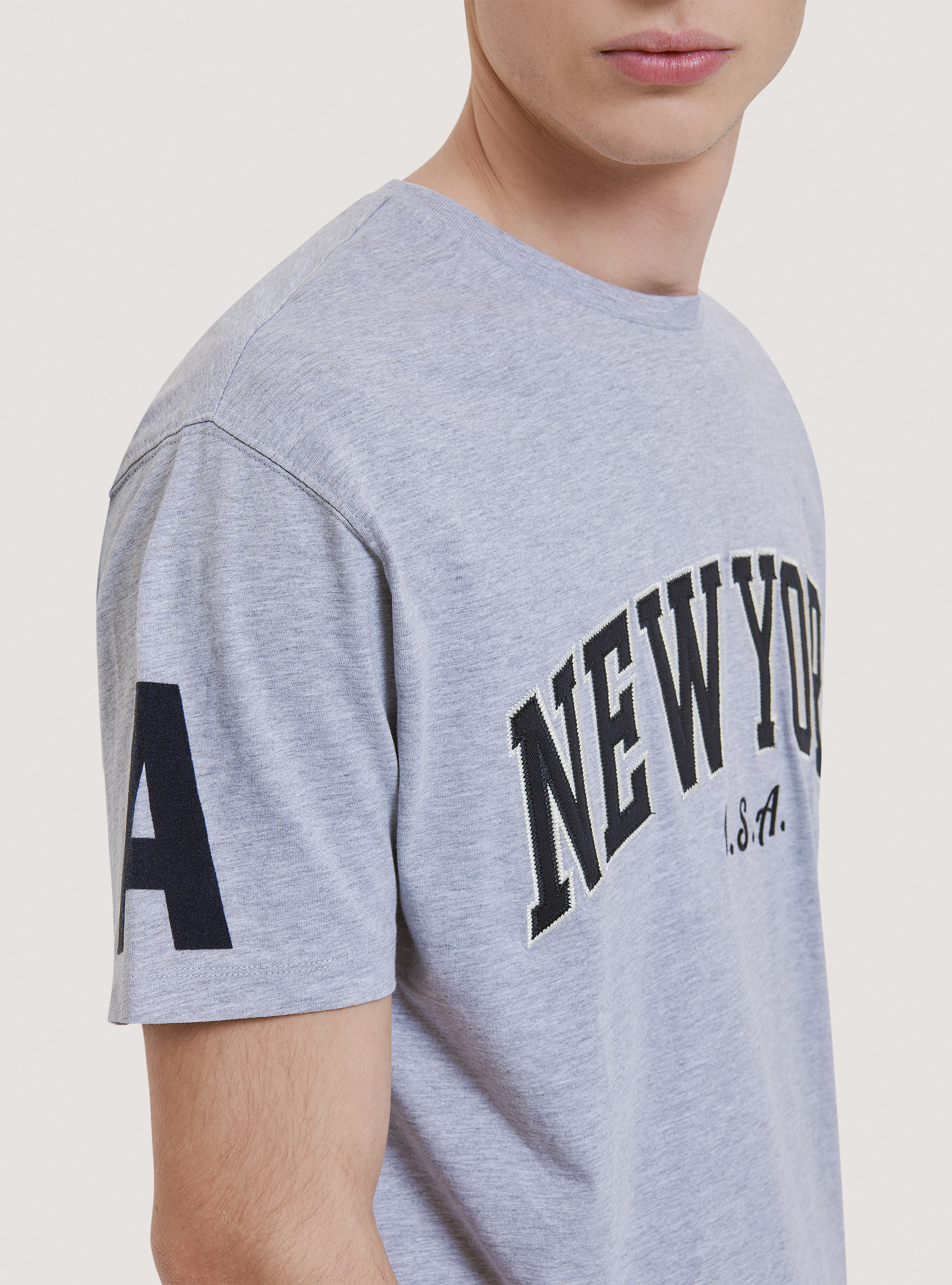 Oversized cotton patch t-shirt, LIGHT GREY MELANGE