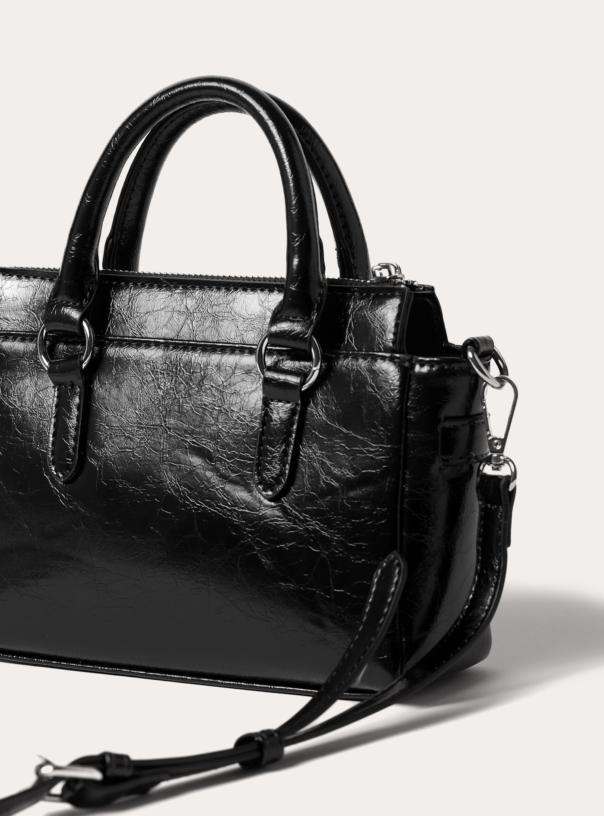 Mini sac en cuir avec bandoulière, BK1 BLACK