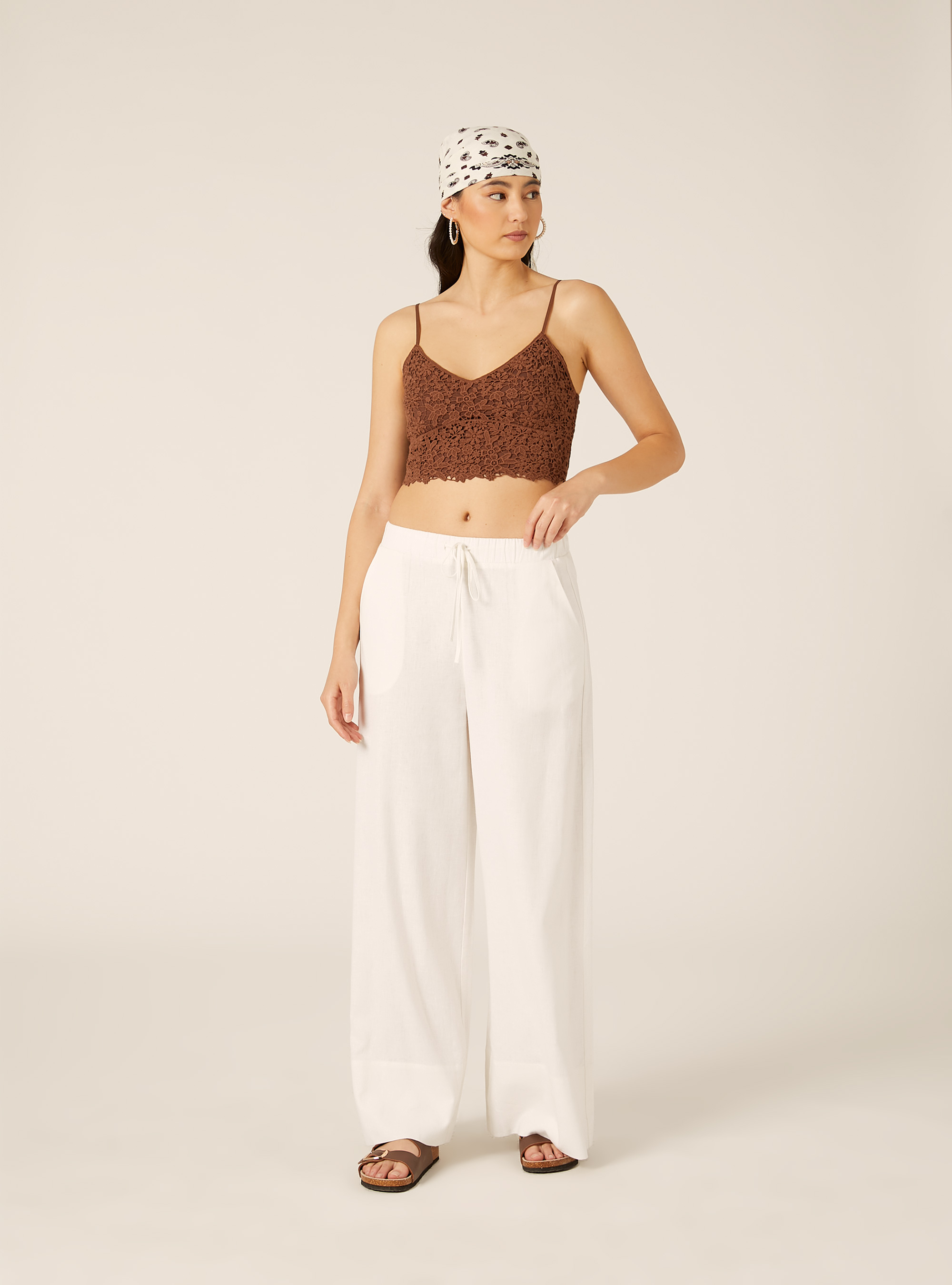 Top crochet con bretelle, BR2 BROWN MEDIUM