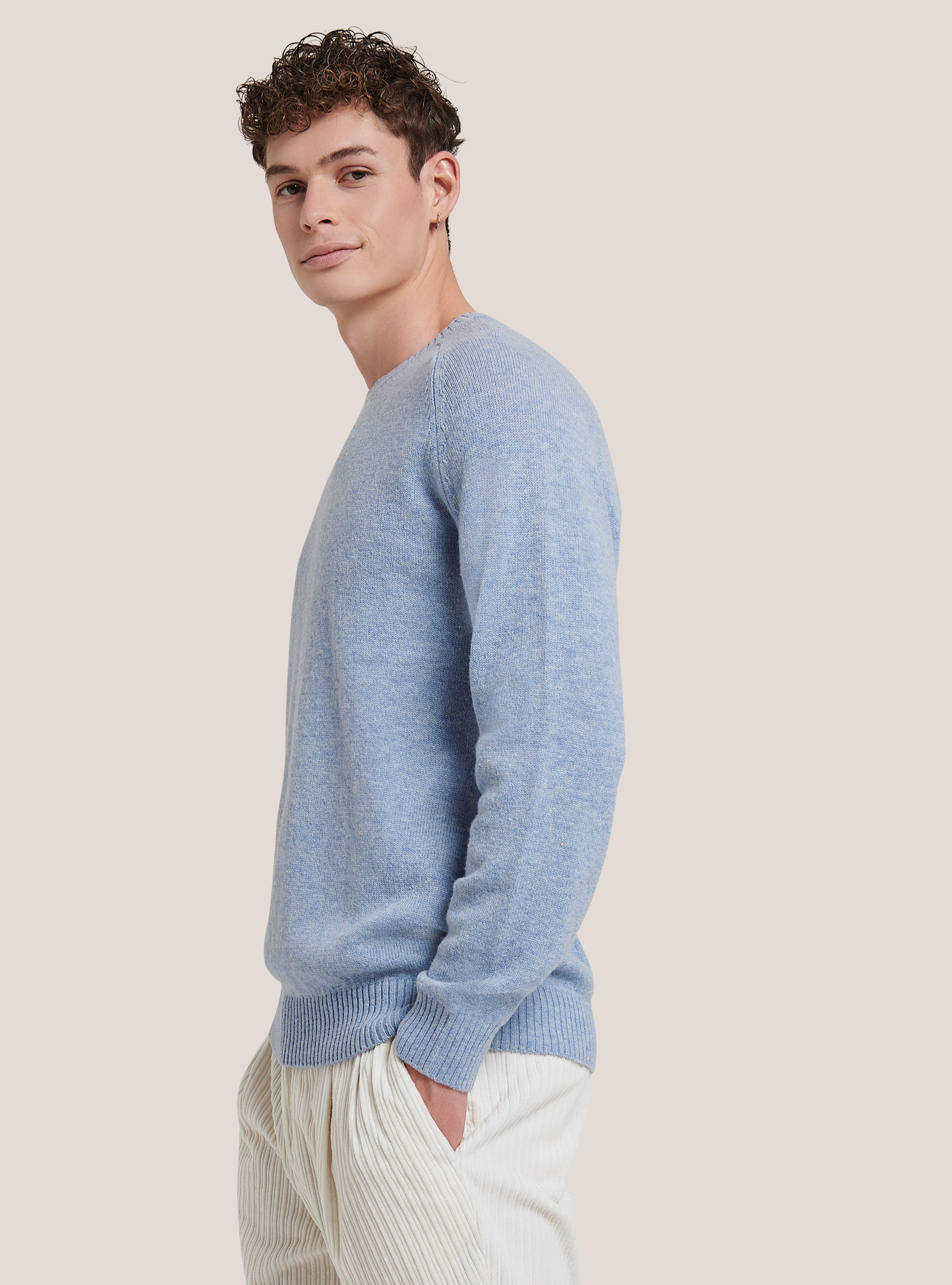 Wool blend crew-neck pullover, C0691 AZZURRE