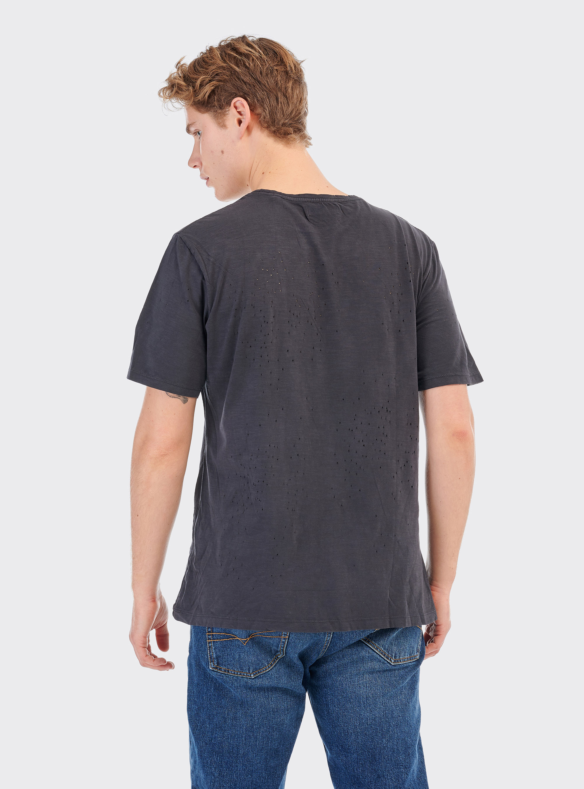 Plain t-shirt with holes, C109 BLACK