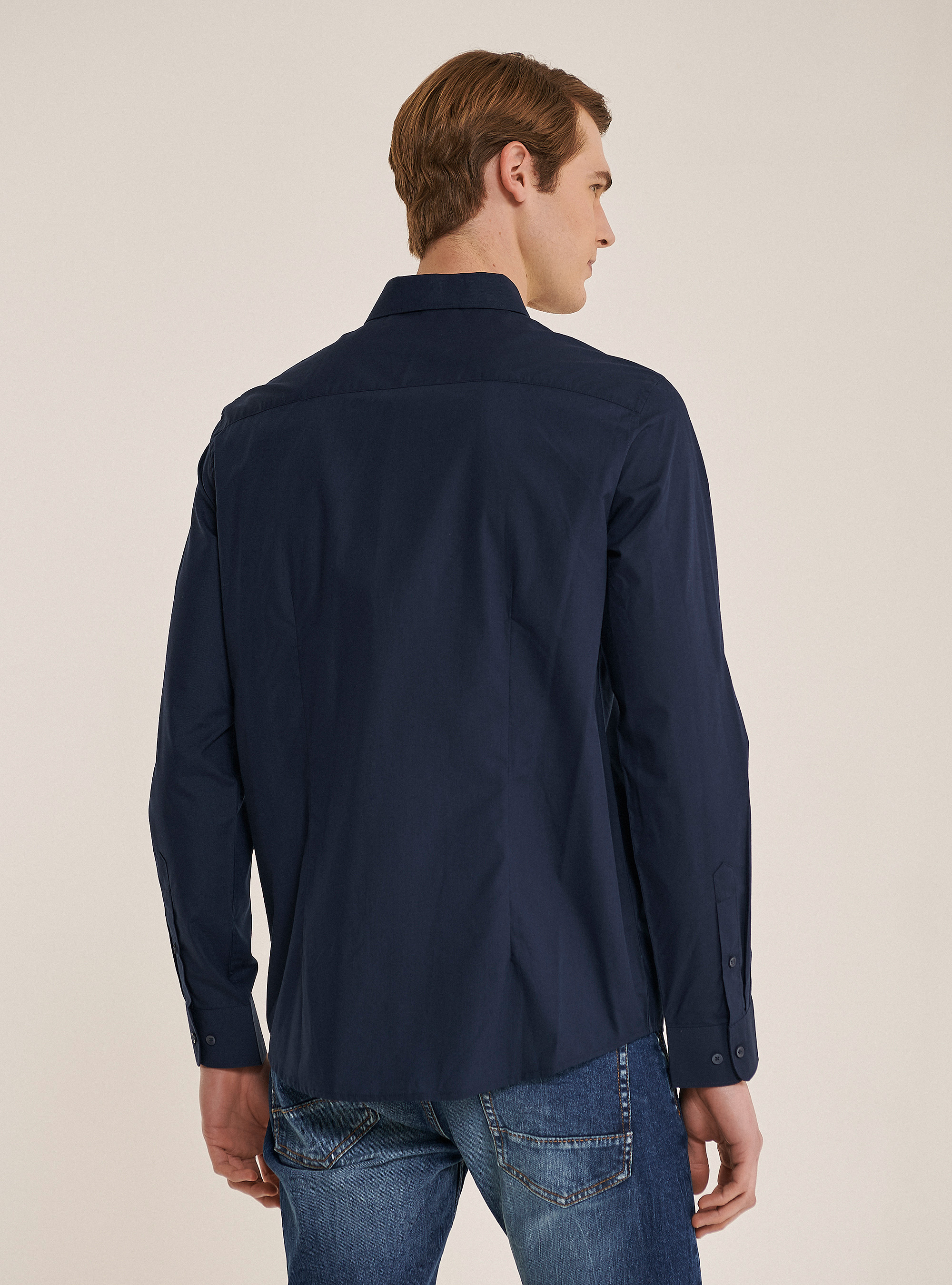 Basic solid colour long sleeves shirt, BLUE