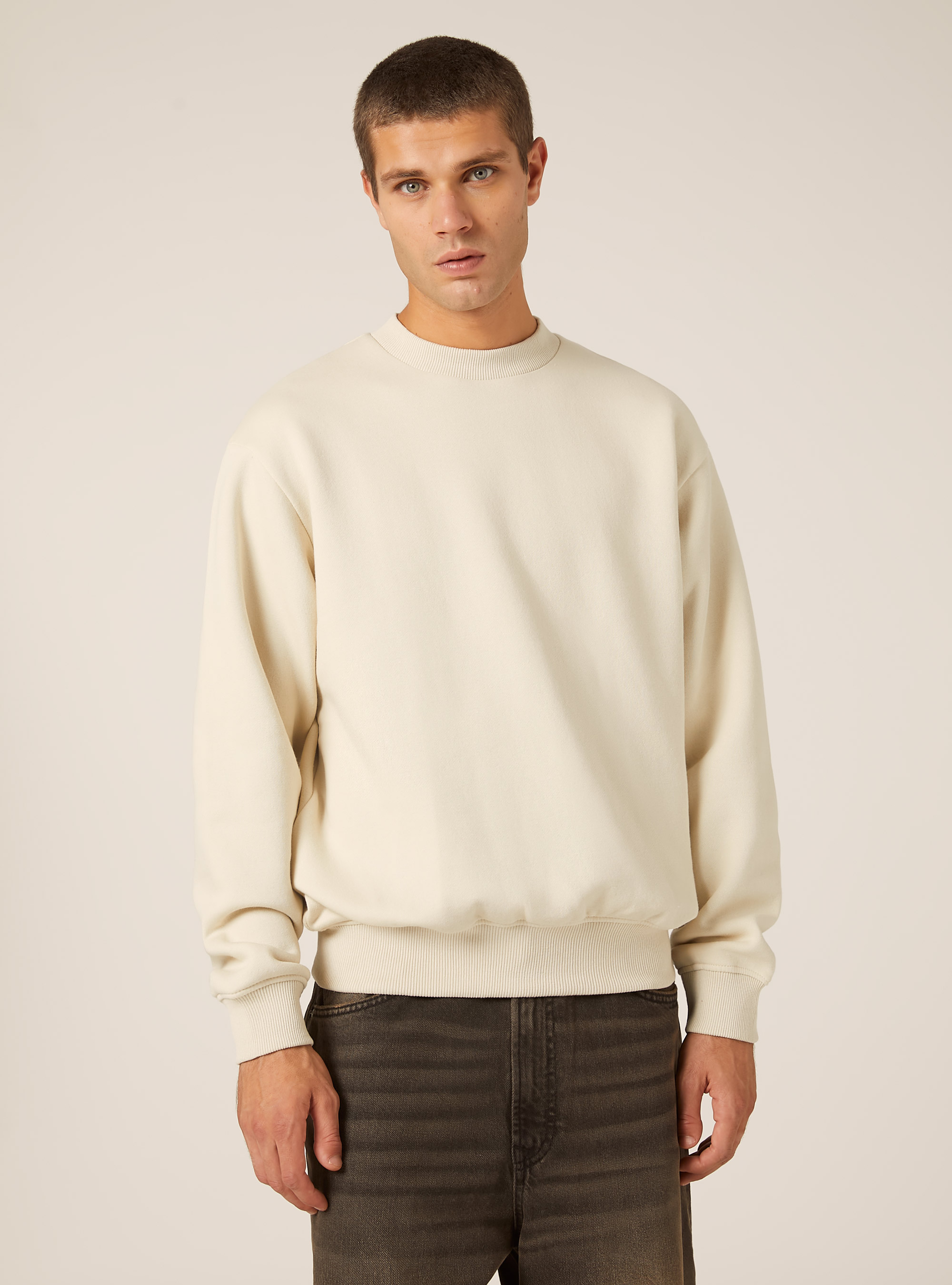 Boxy fit crew neck sweatshirt, CR3 CREAM LIGHT