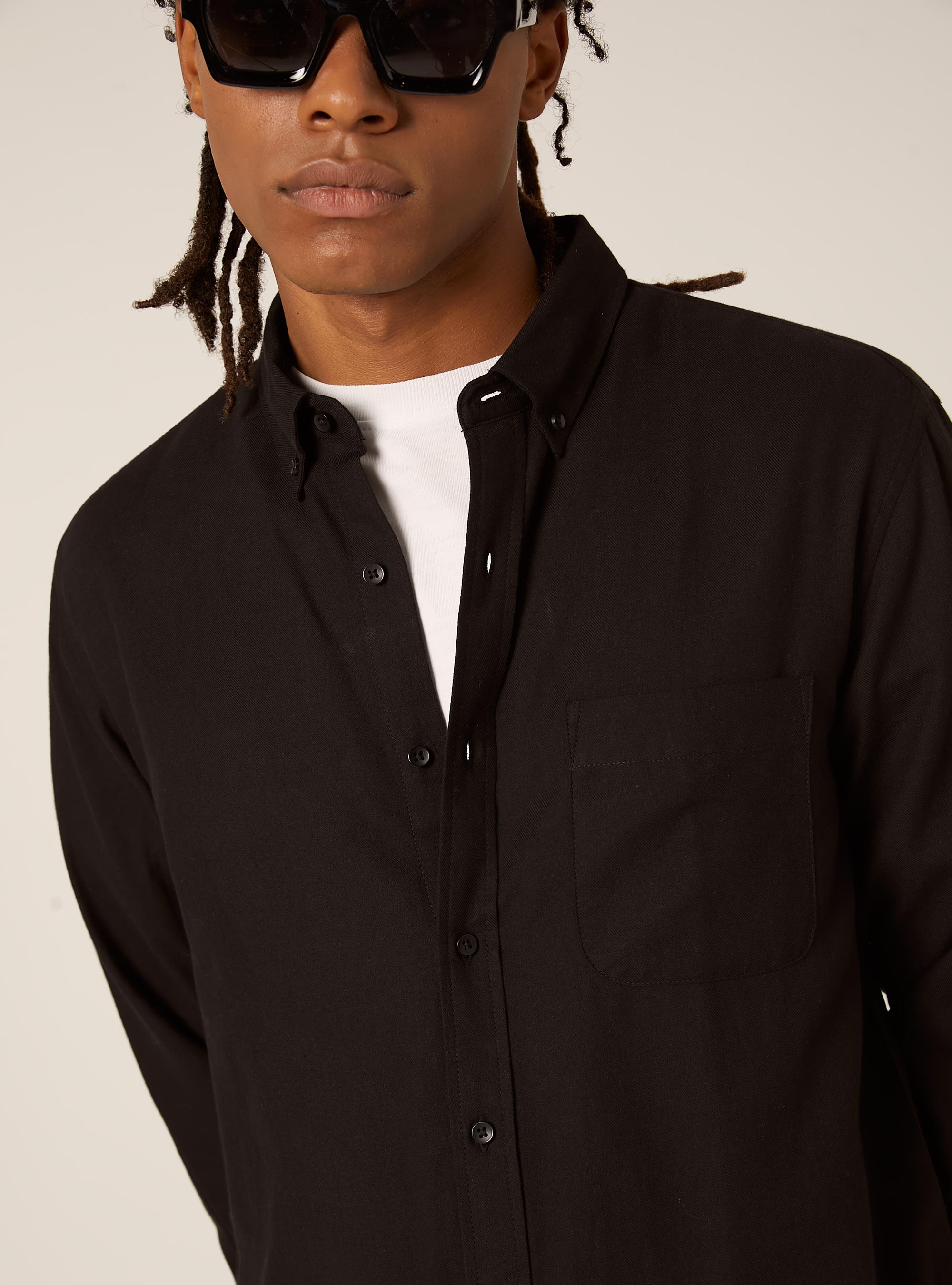 Camicia in flanella regular fit, BK1 BLACK