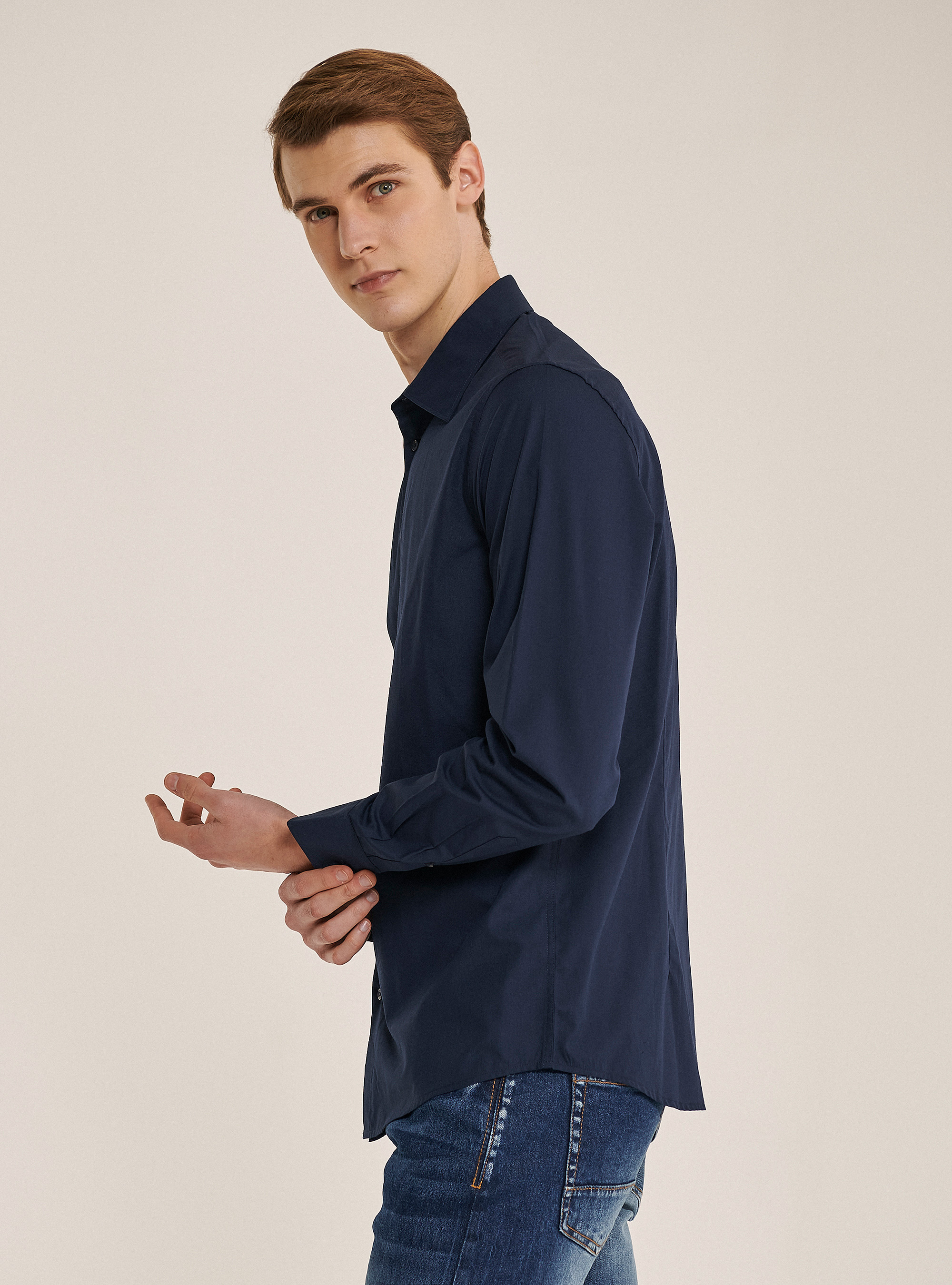 Basic solid colour long sleeves shirt, BLUE