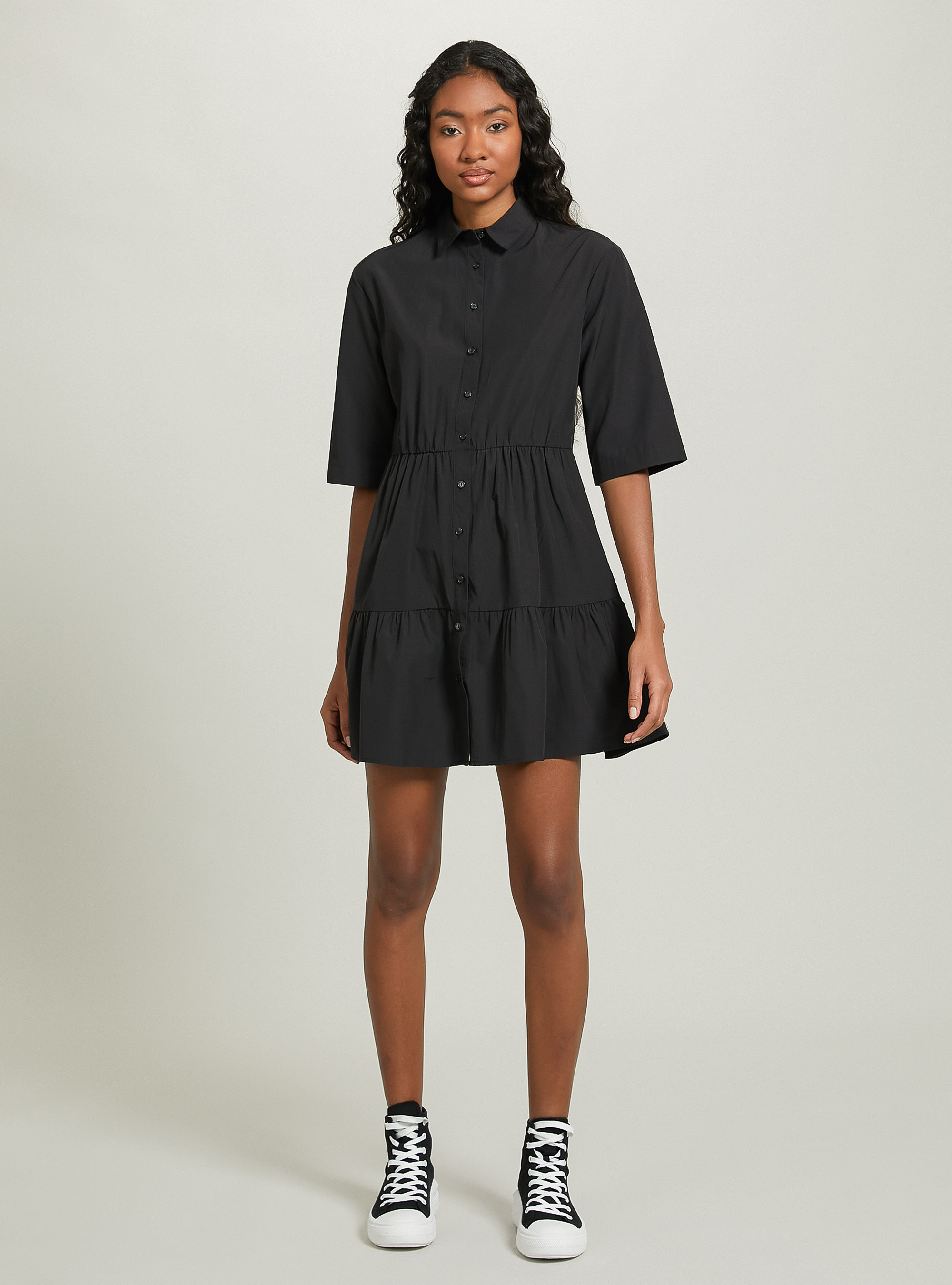 Vestito chemisier in popeline, BK1 BLACK