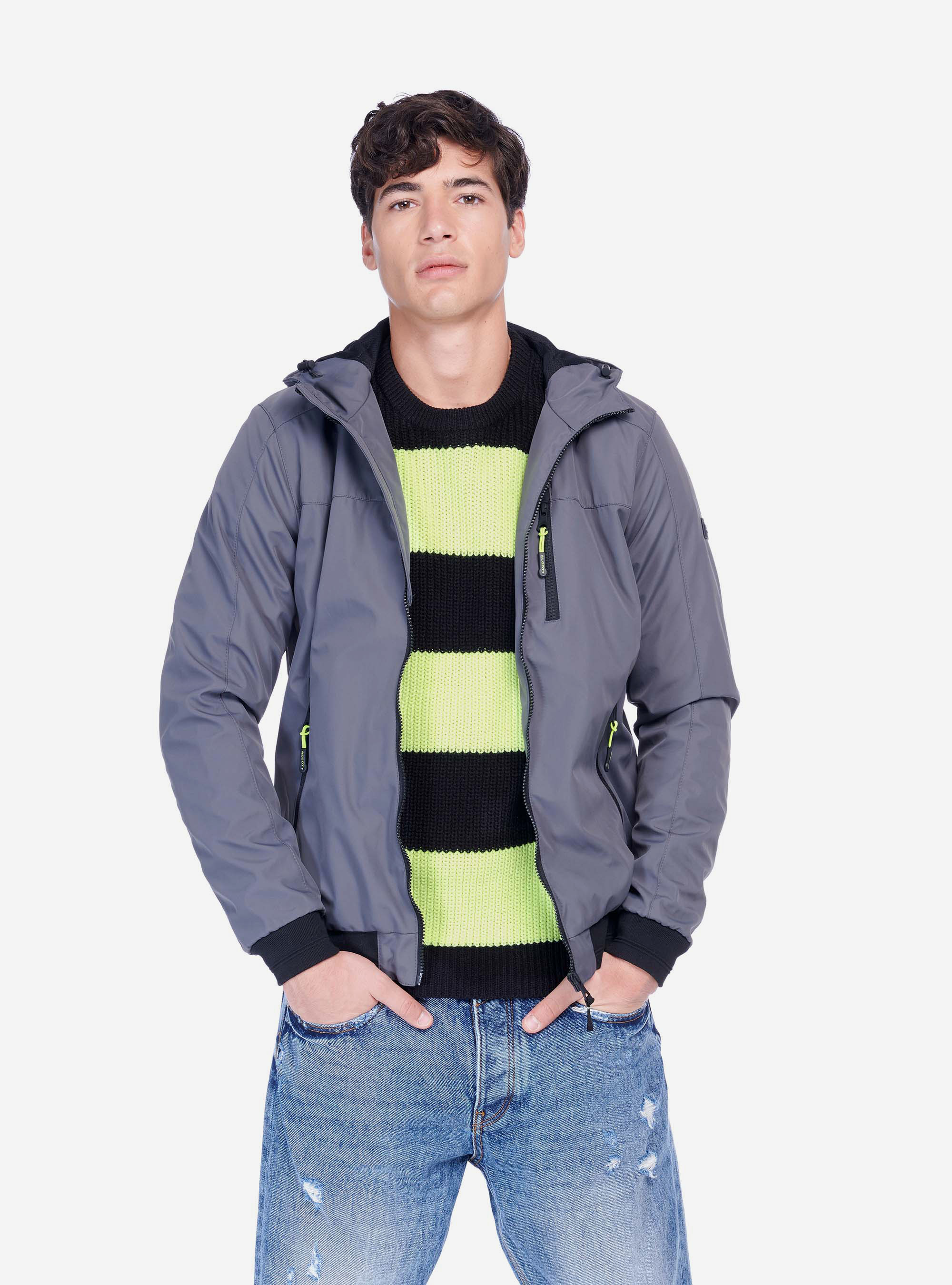 Bomber con cappuccio, GRIGIO