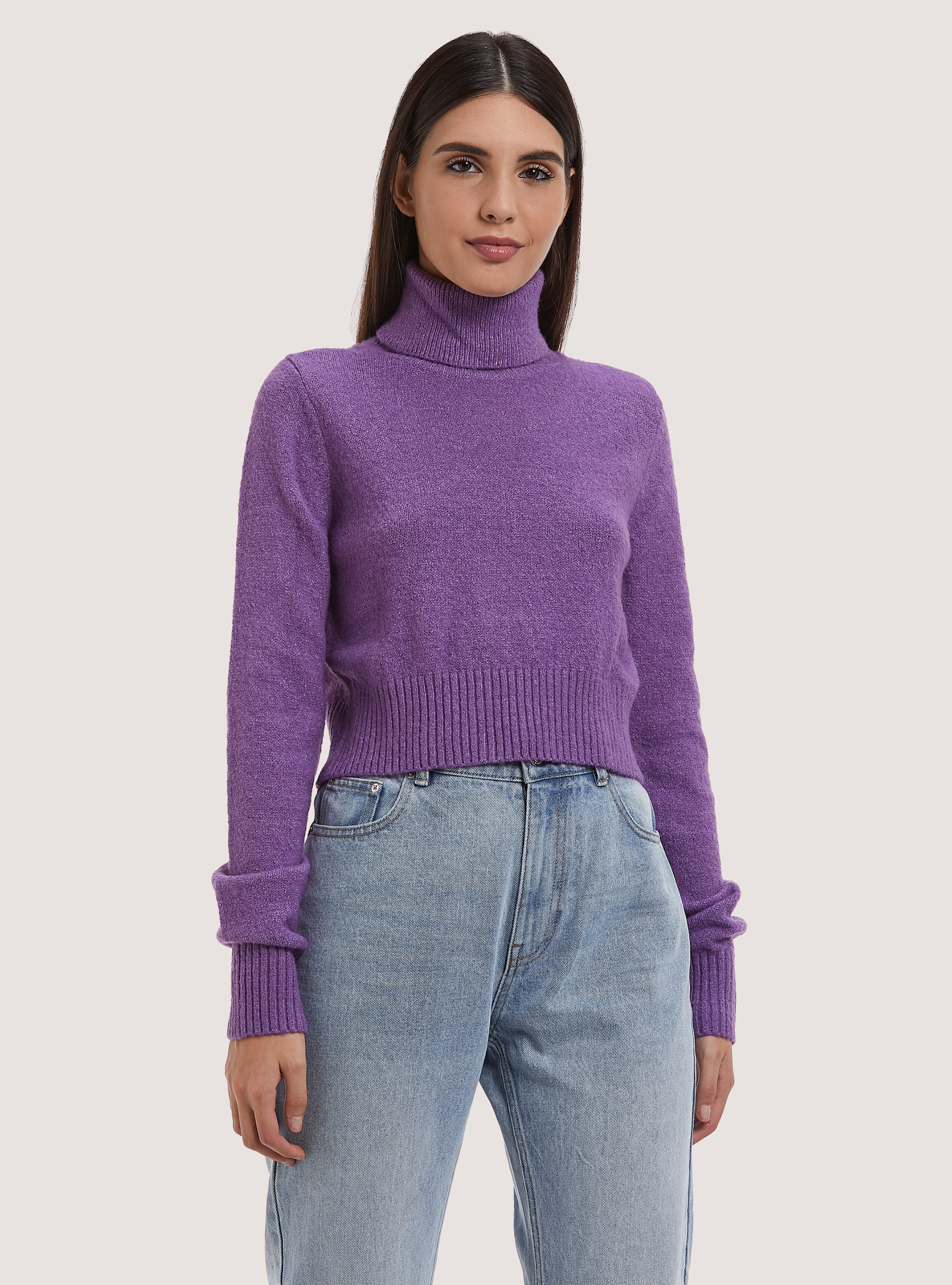 Pullover morbido cropped a collo alto, VI3 VIOLET LIGHT
