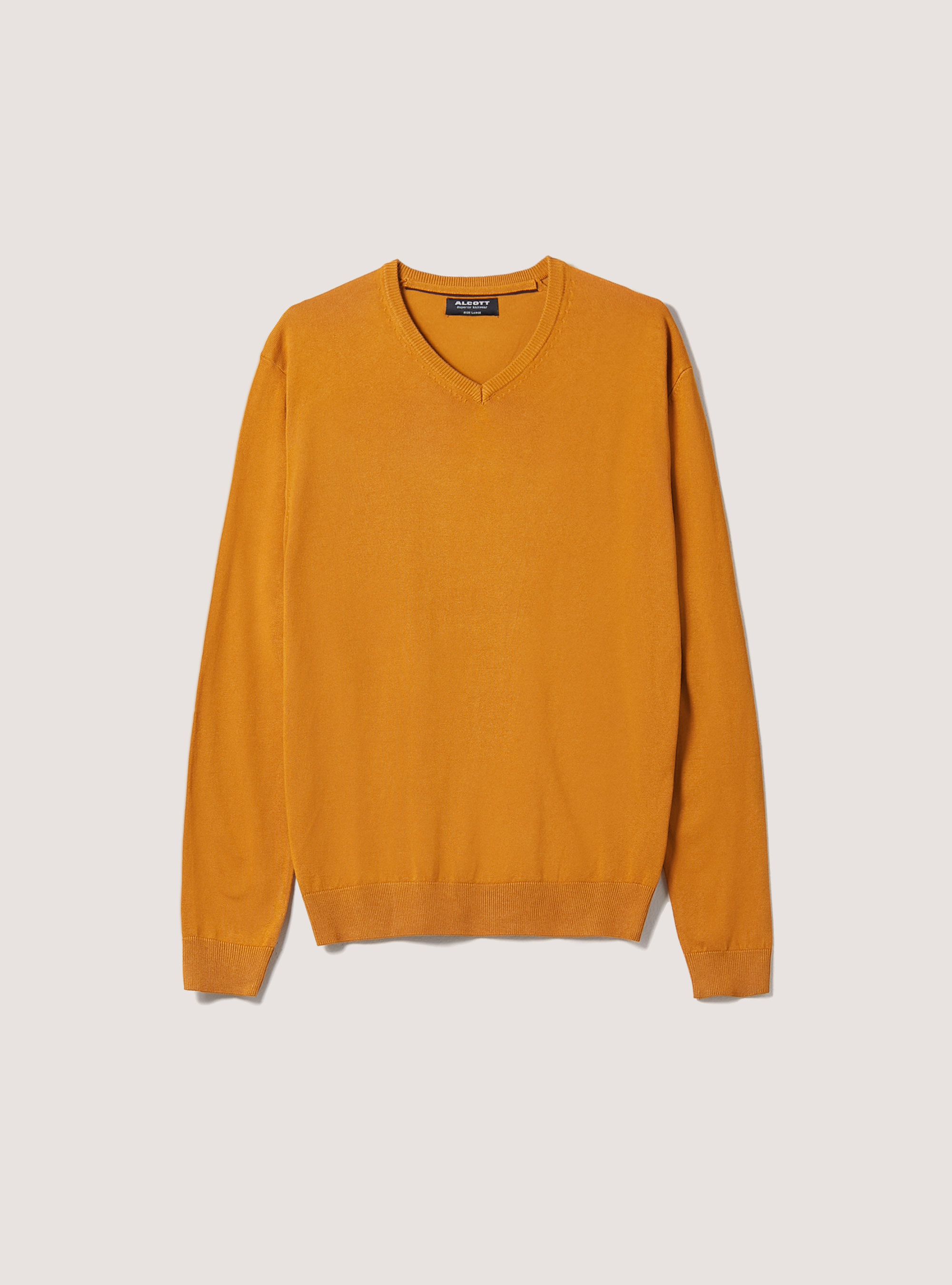 Pullover scollo a "v" tinta unita, C7710 SENAPE