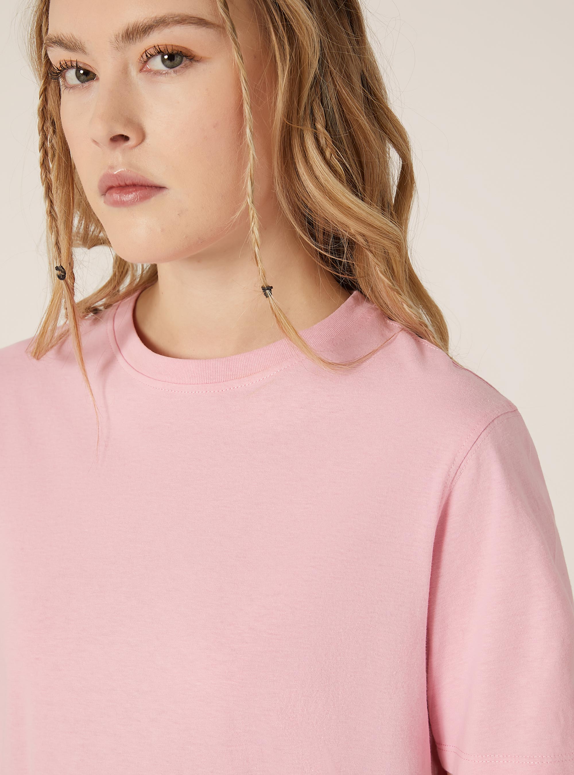 Camiseta de algodón con cuello redondo, PK1 PINK DARK