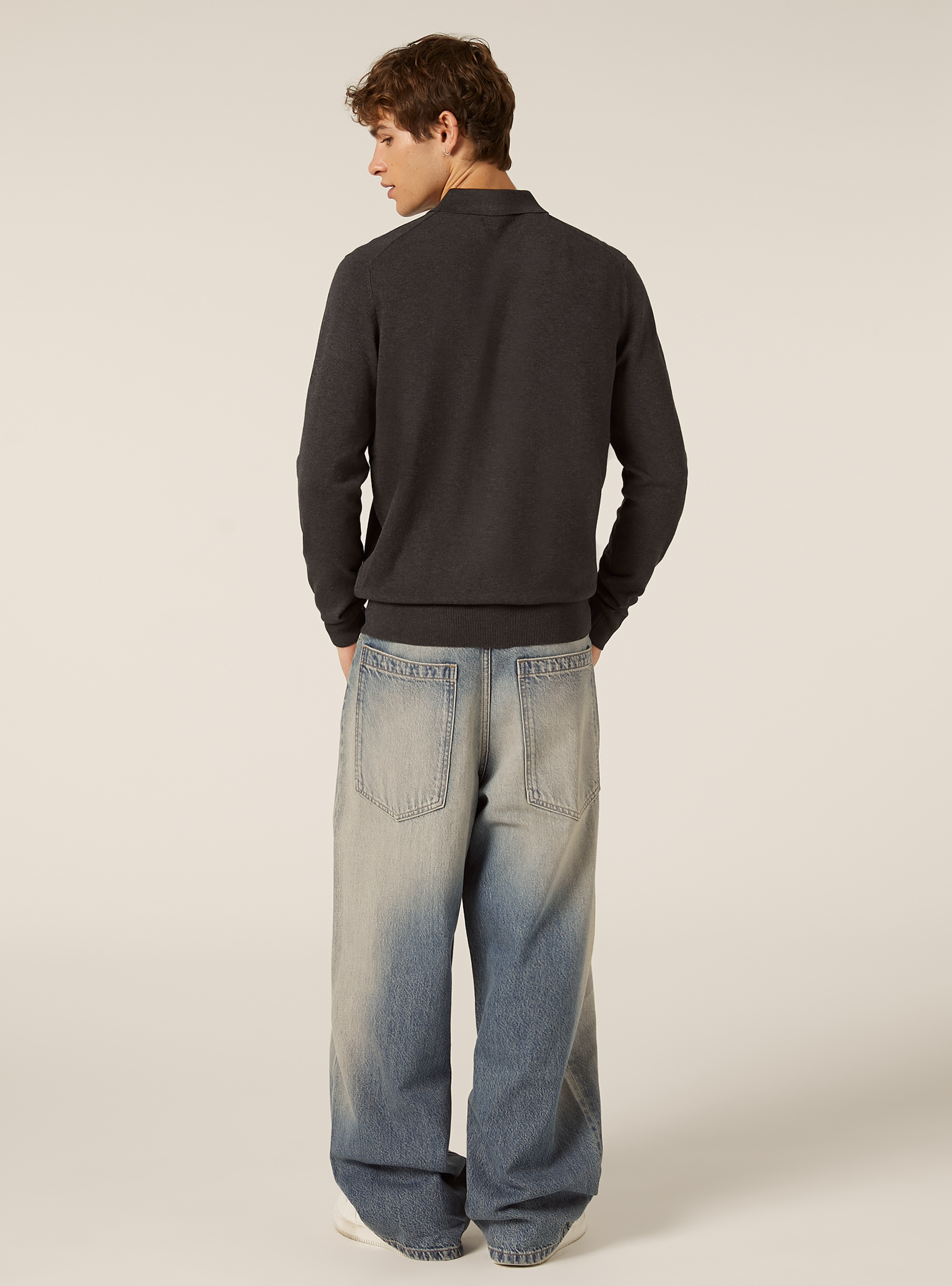 Polo de punto de manga larga, MGY1 GREY MEL DARK