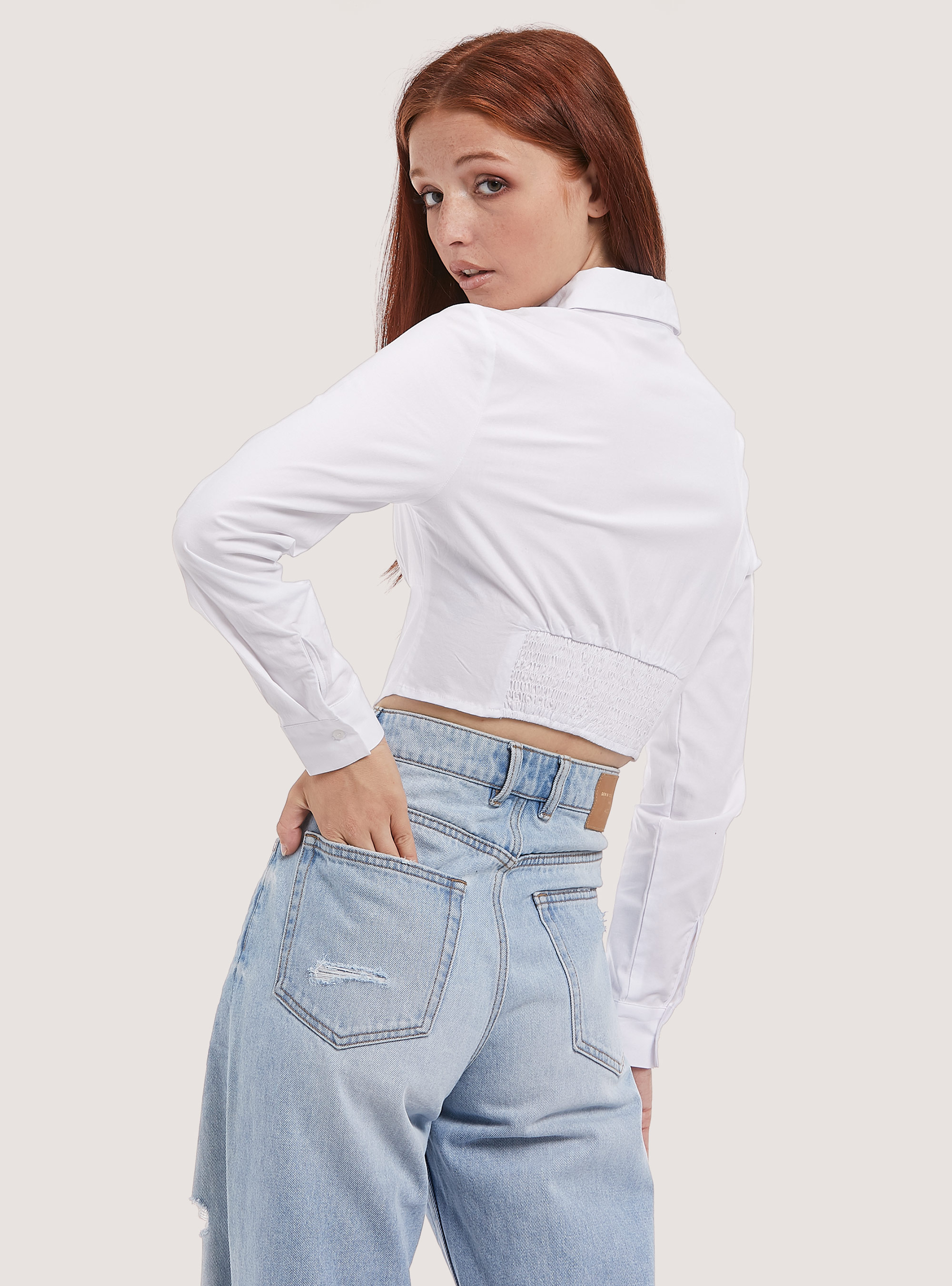 Camisa con corpino recortado, WH1 OFF WHITE