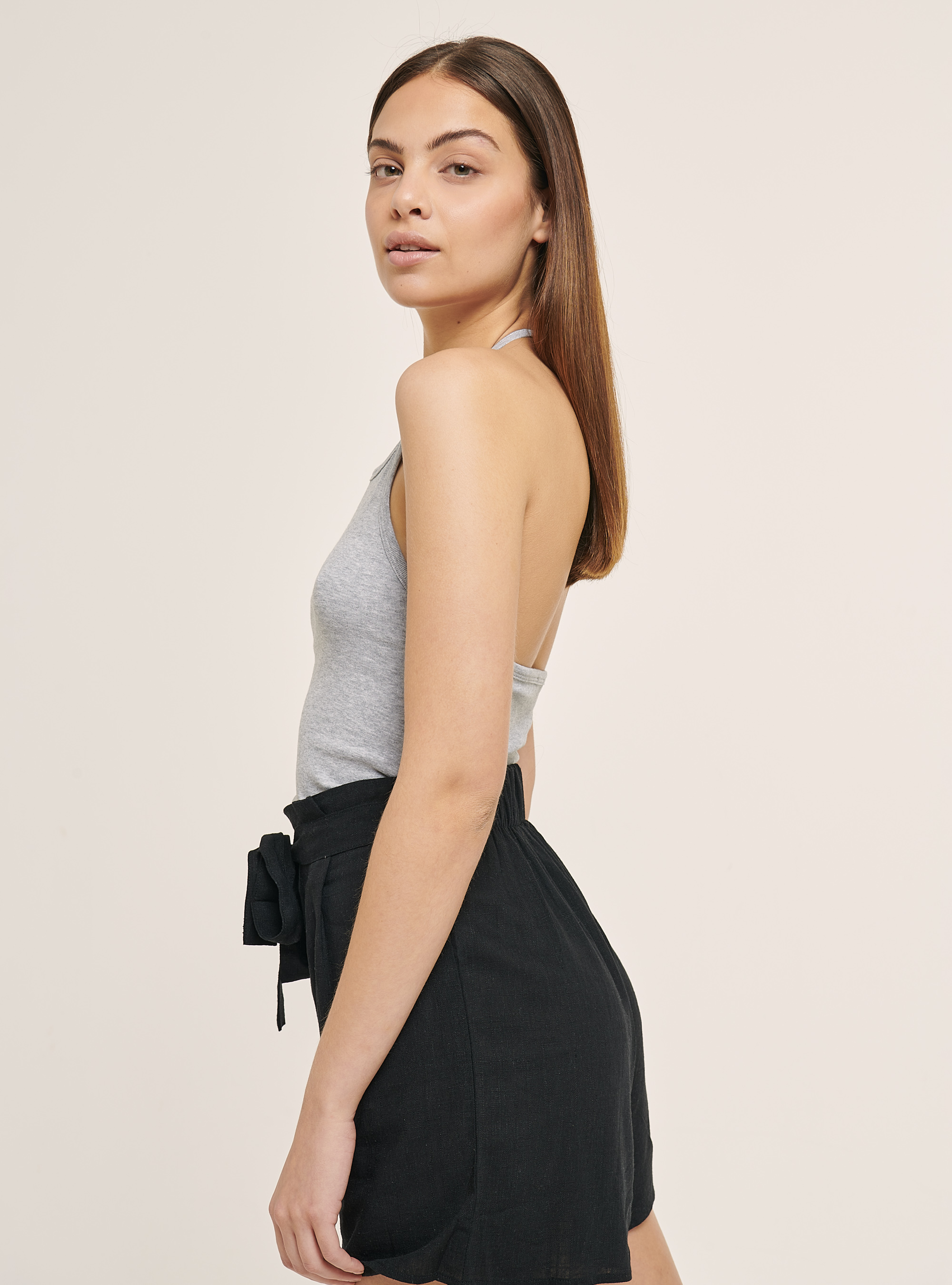 Top con cuello halter, GRIS CLARO MELANGE