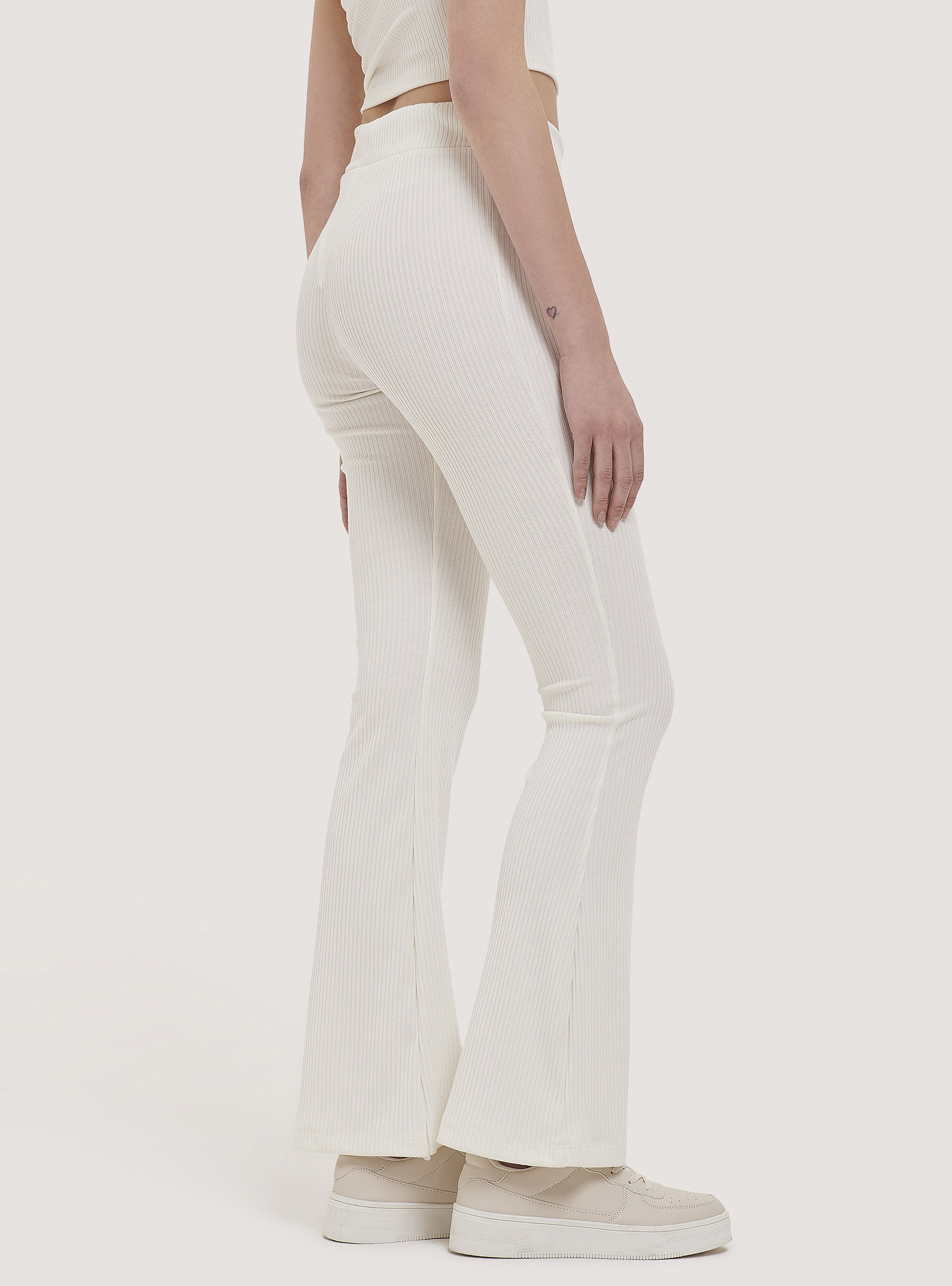 Flare ribbed leggings, C0020 OFF WHITE
