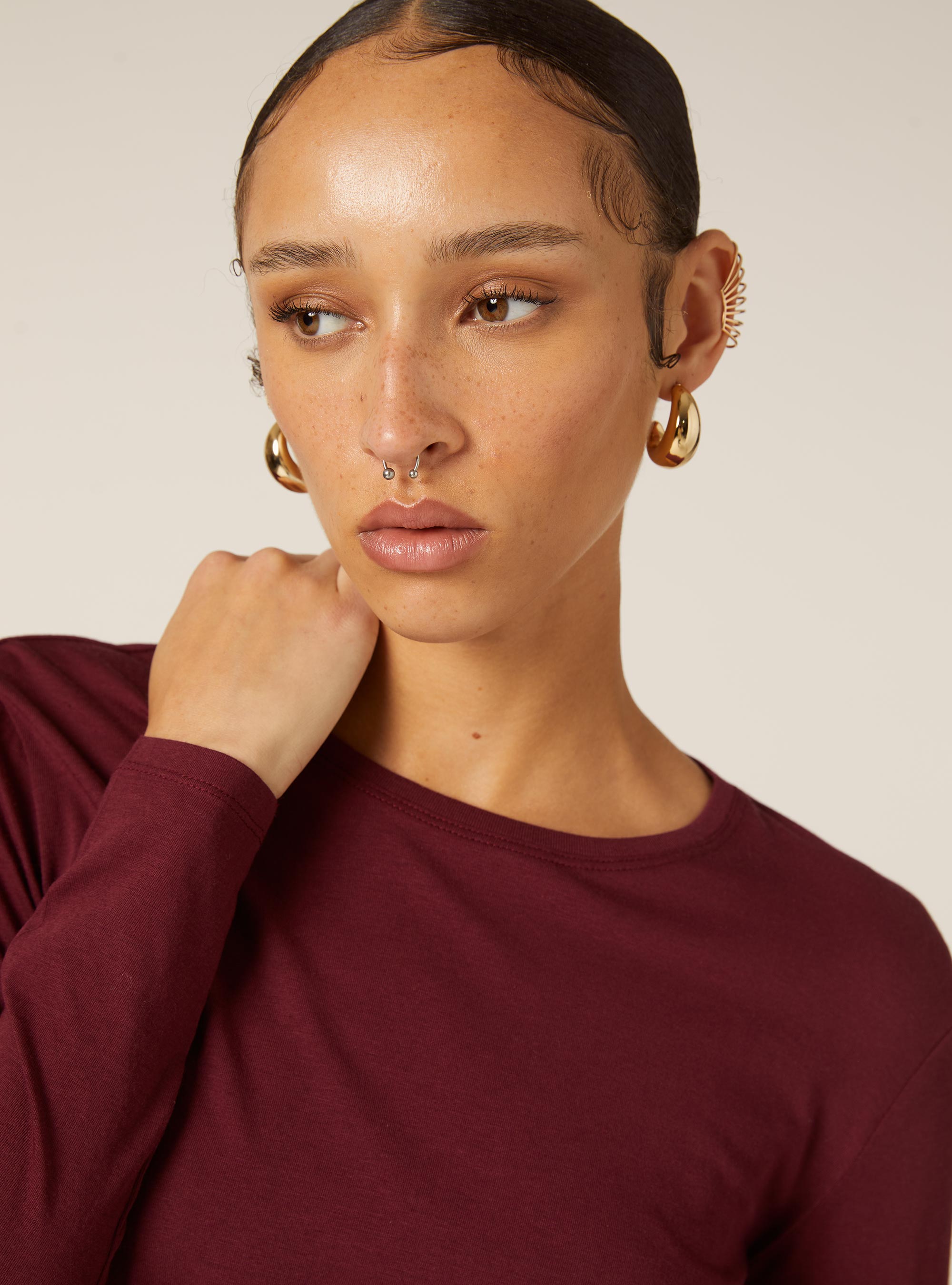 Camiseta básica de manga larga, BO2 BORDEAUX MEDIUM