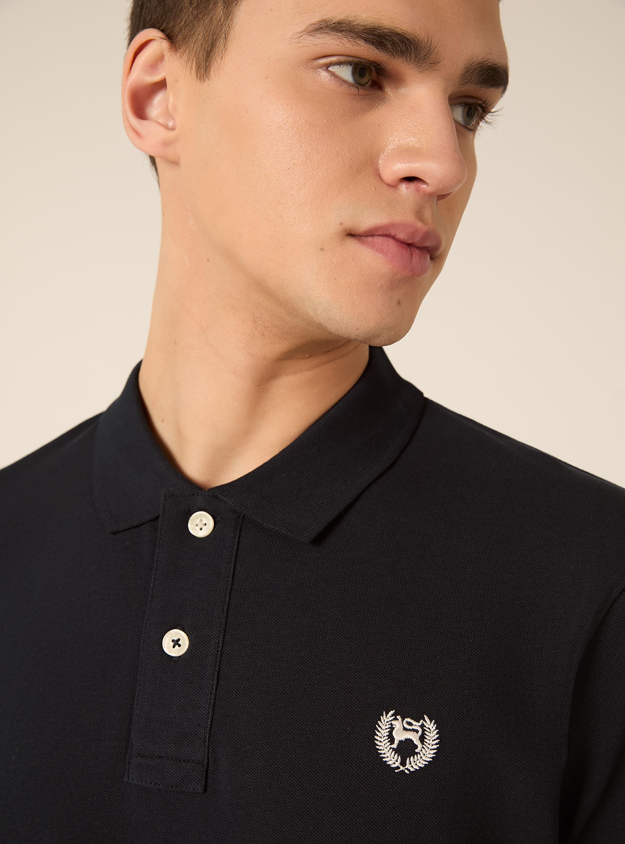 Cotton piqu&eacute; polo shirt with embroidery, NA1 NAVY DARK