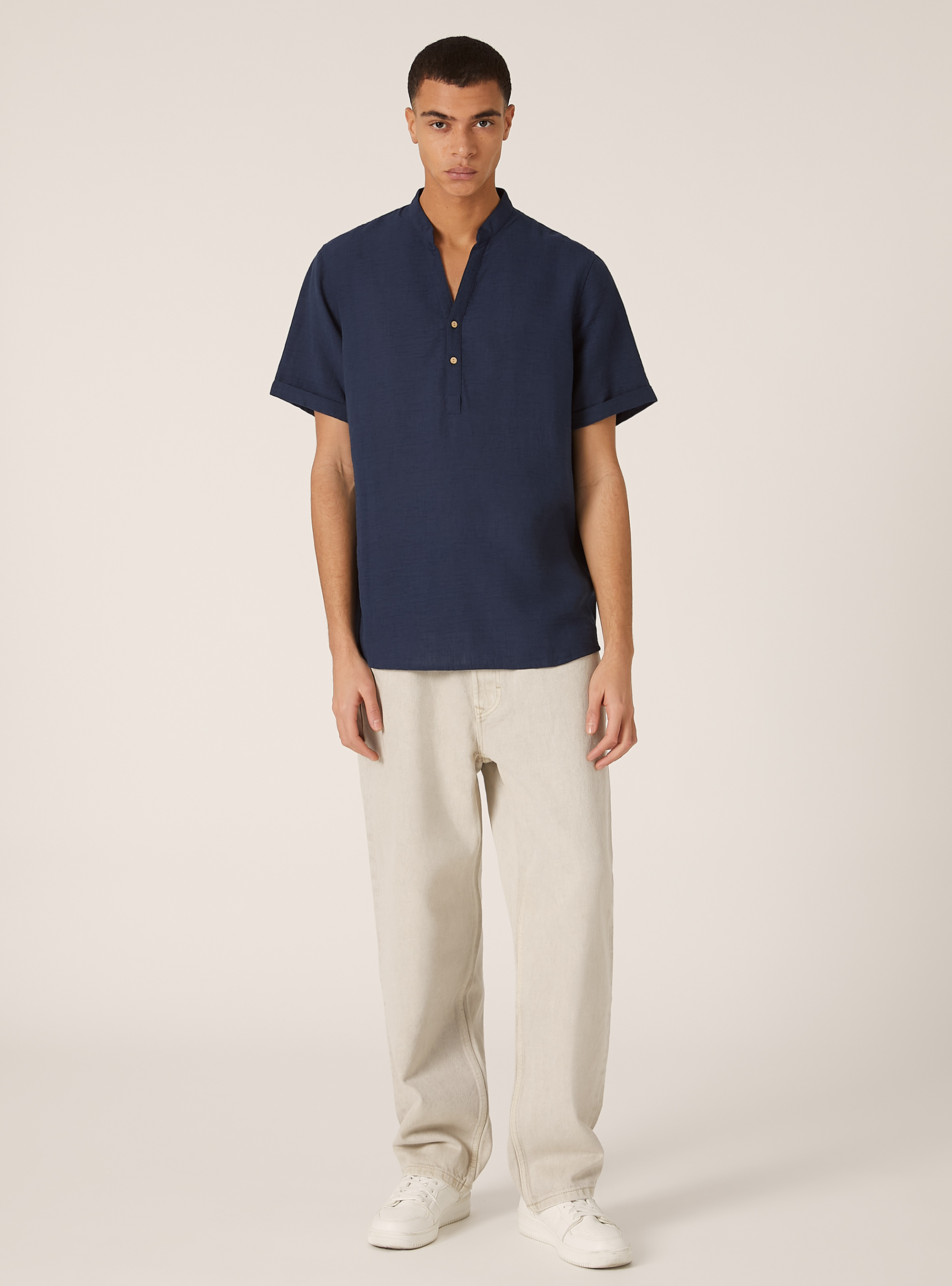 Shirt with Korean collar, NA2 NAVY MEDIUM