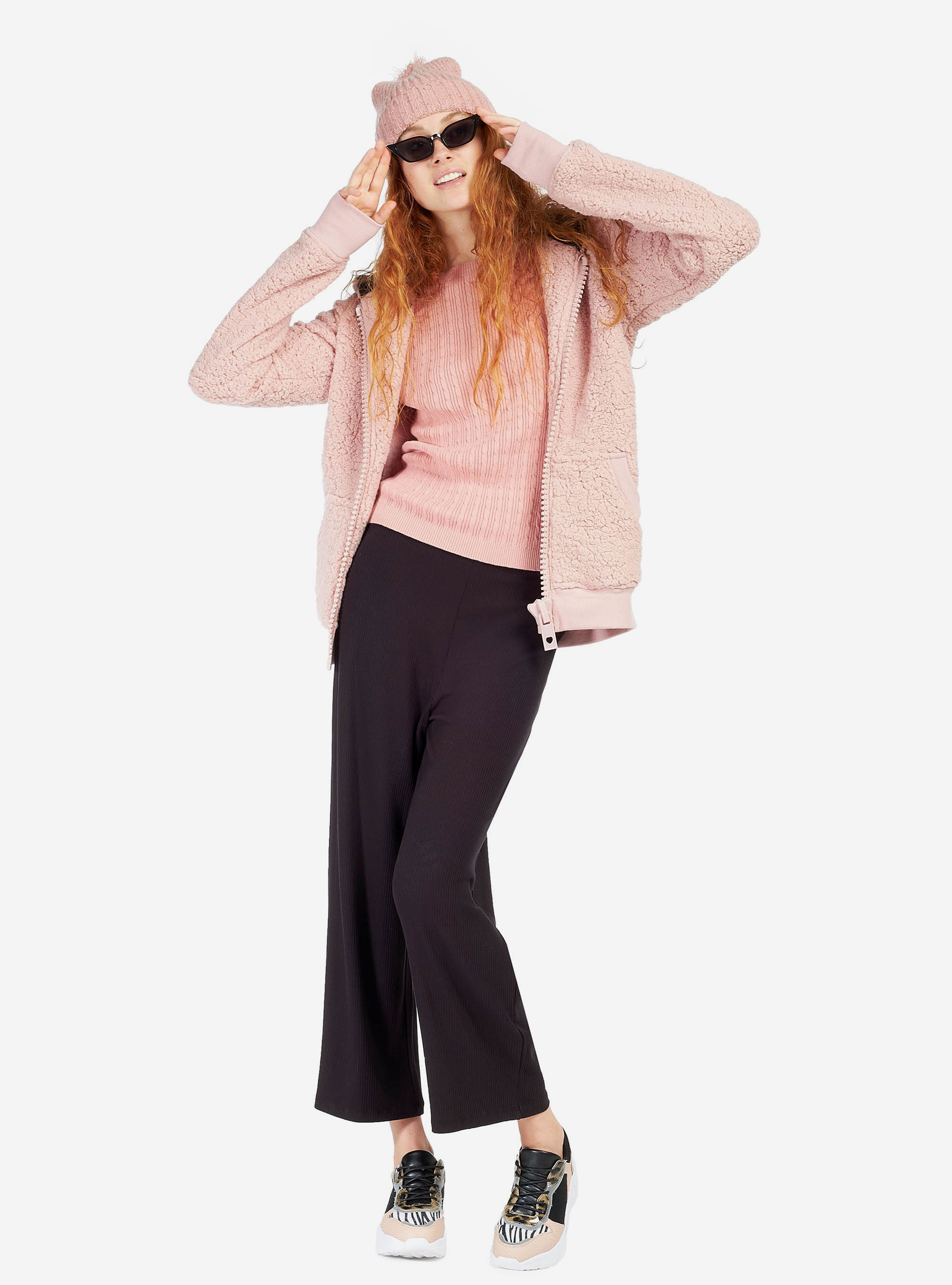 Sudadera con capucha y orejas de pelo sintético, ROSA