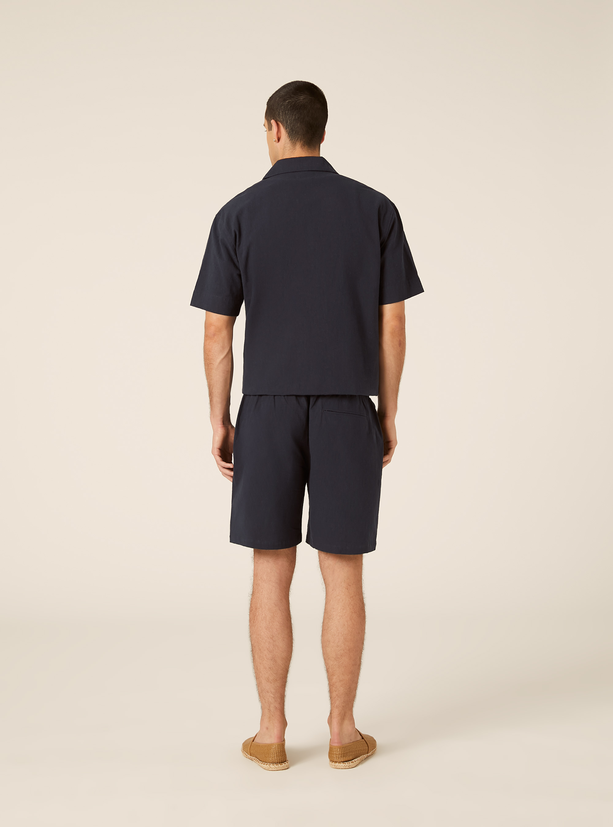 Bermuda in misto lino con laccio in vita, NA2 NAVY MEDIUM