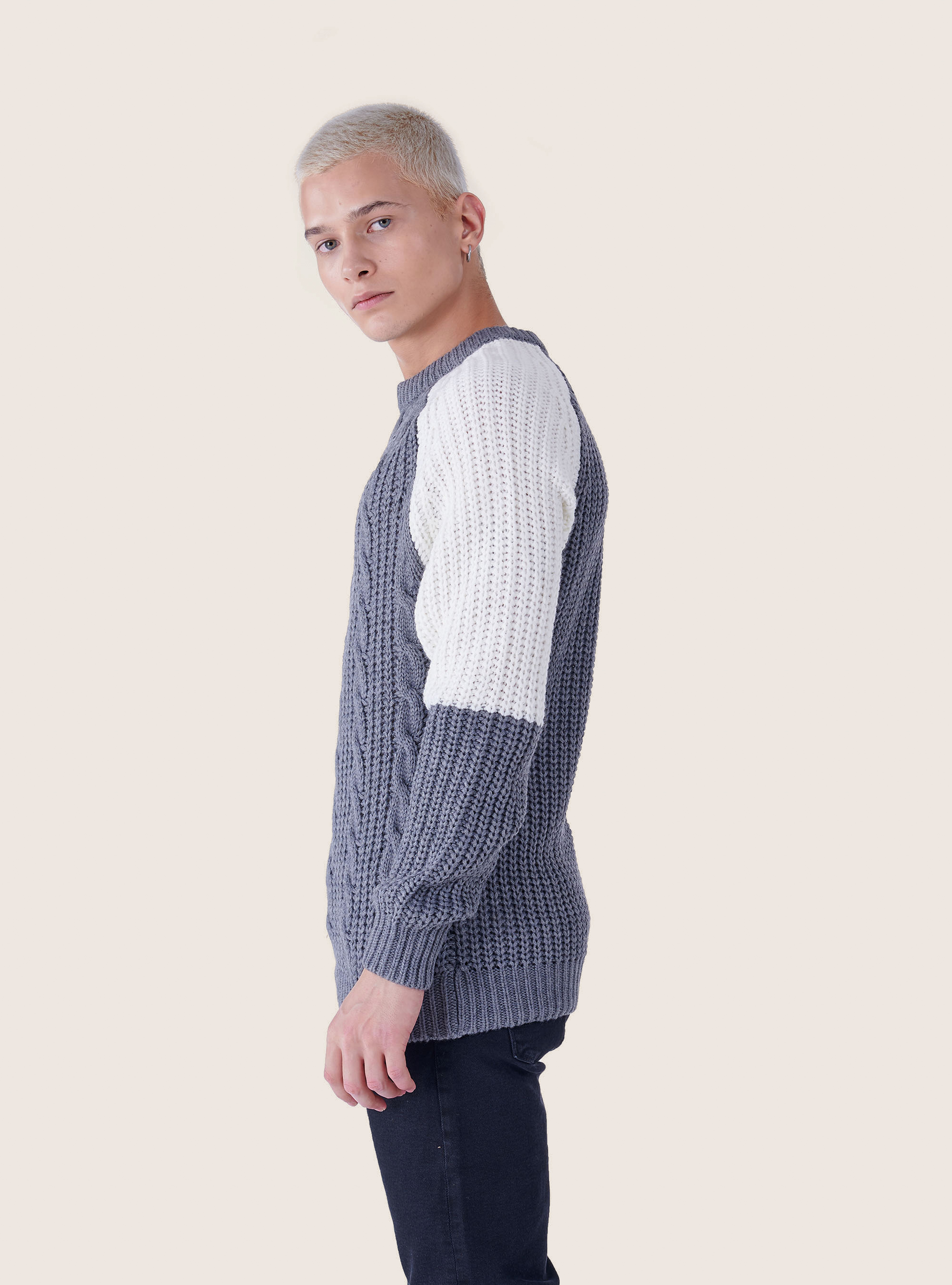 PULLOVER WITH  CENTRAL BRAID, GREY MELANGE