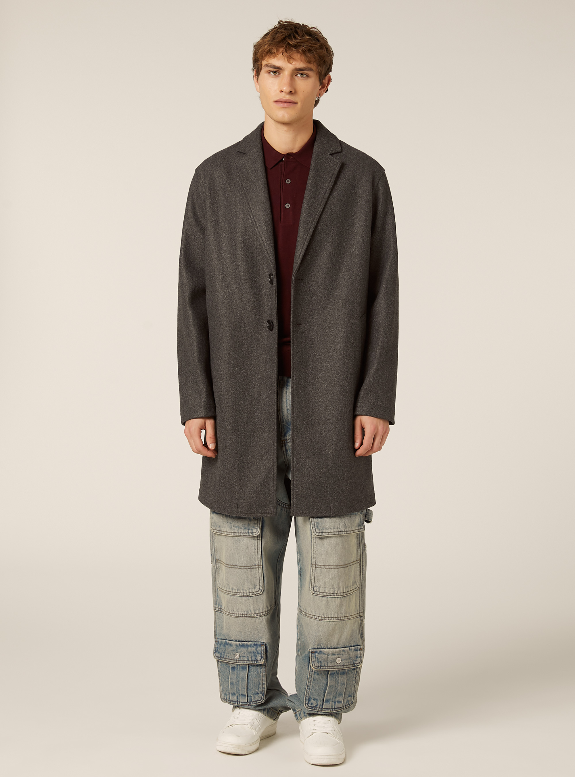 Unlined single-breasted coat, MGY1 GREY MEL DARK