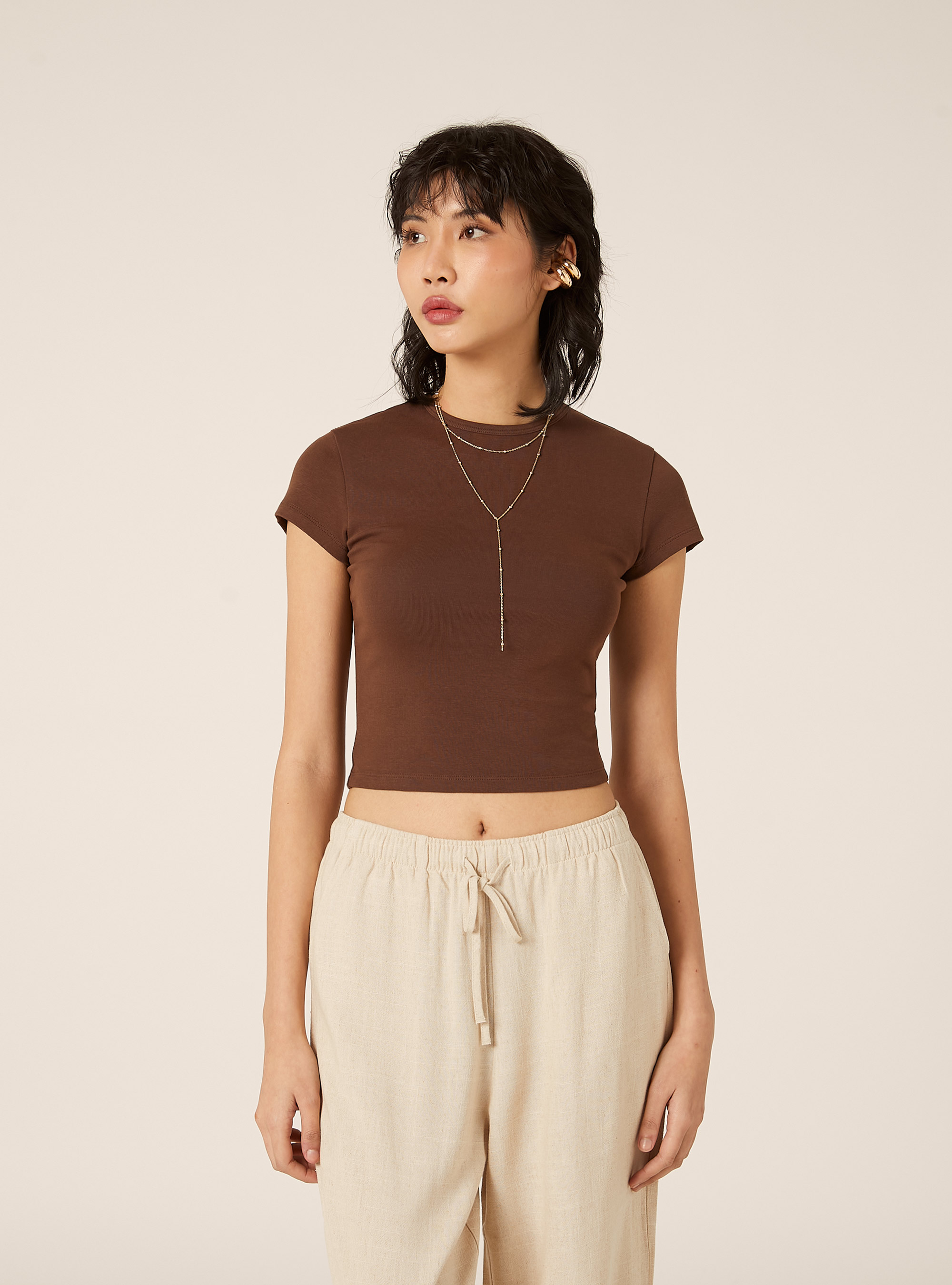 Maglietta in cotone slim fit, BR2 BROWN MEDIUM